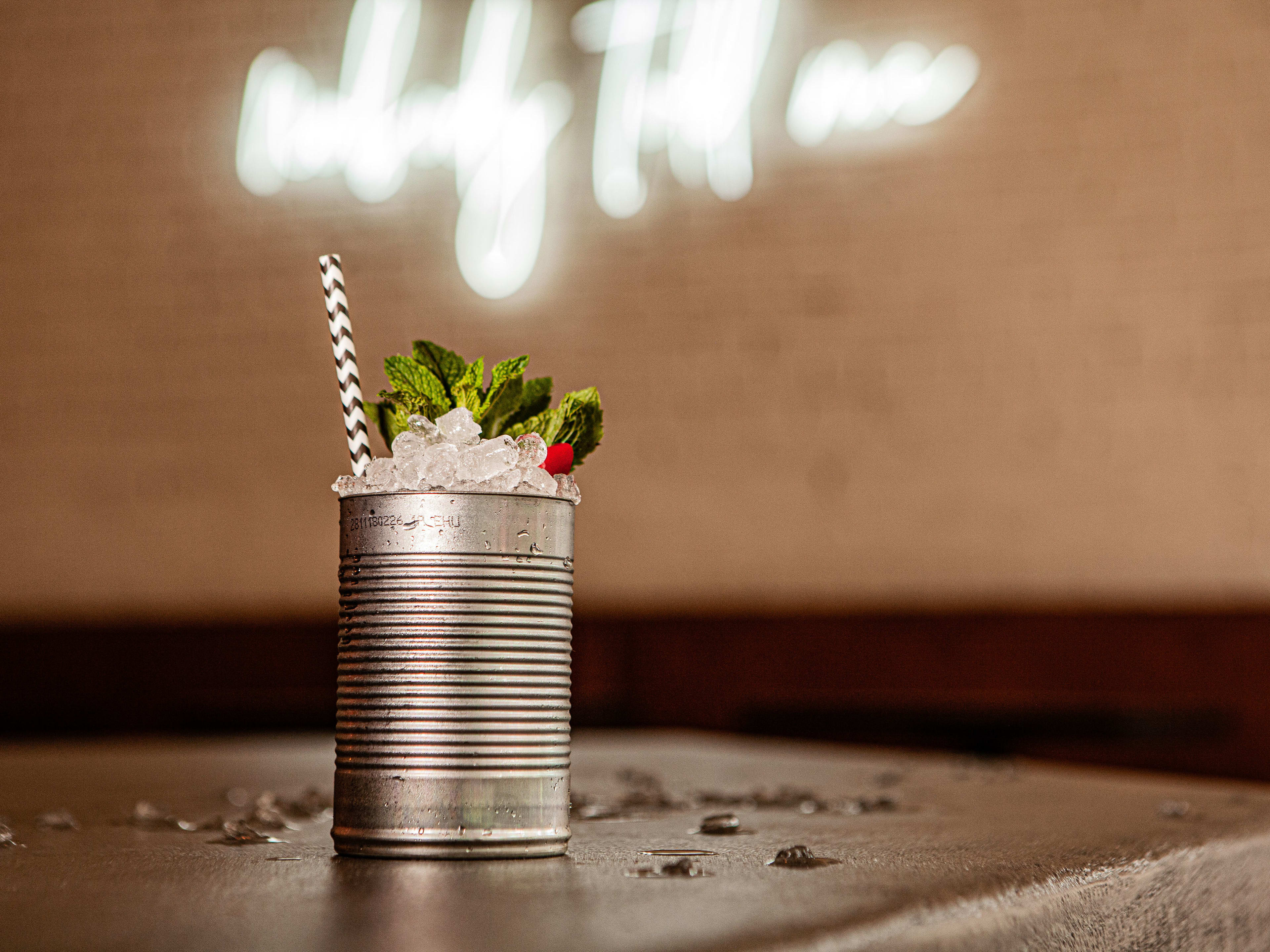 A pepper jelly julep served in a can from Nobody Told Me.