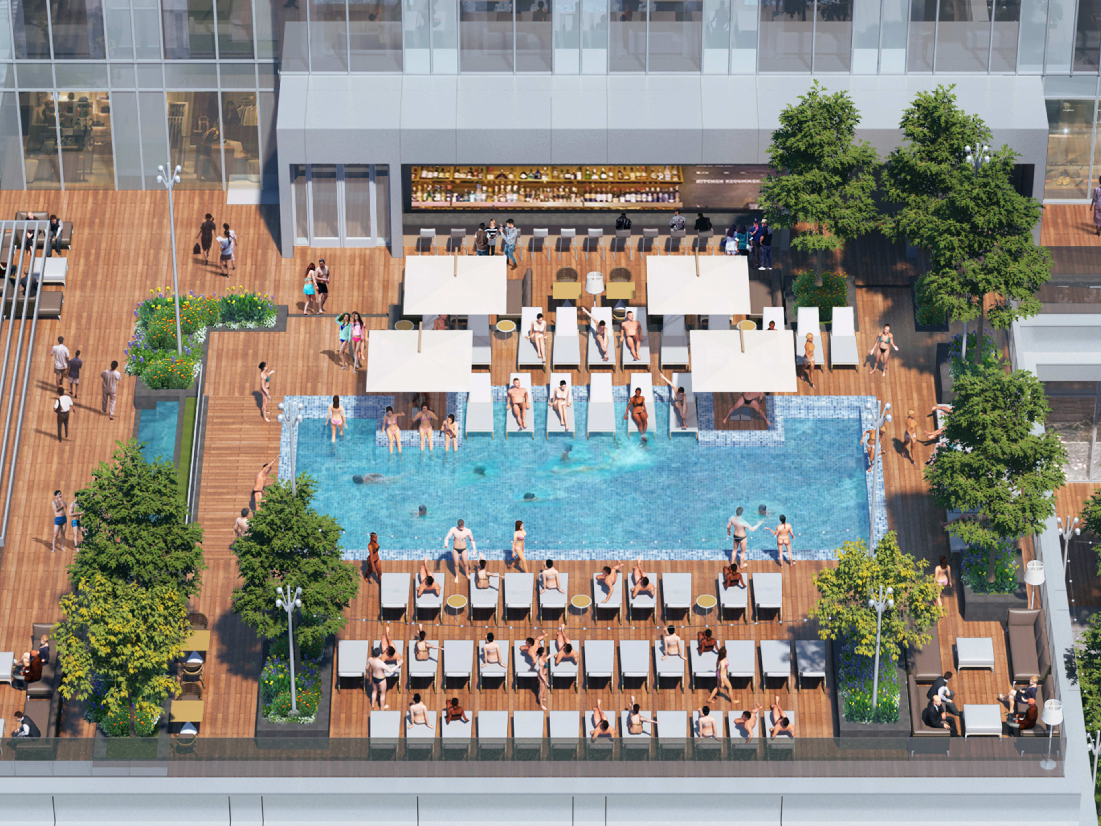 rooftop pool of people rendering