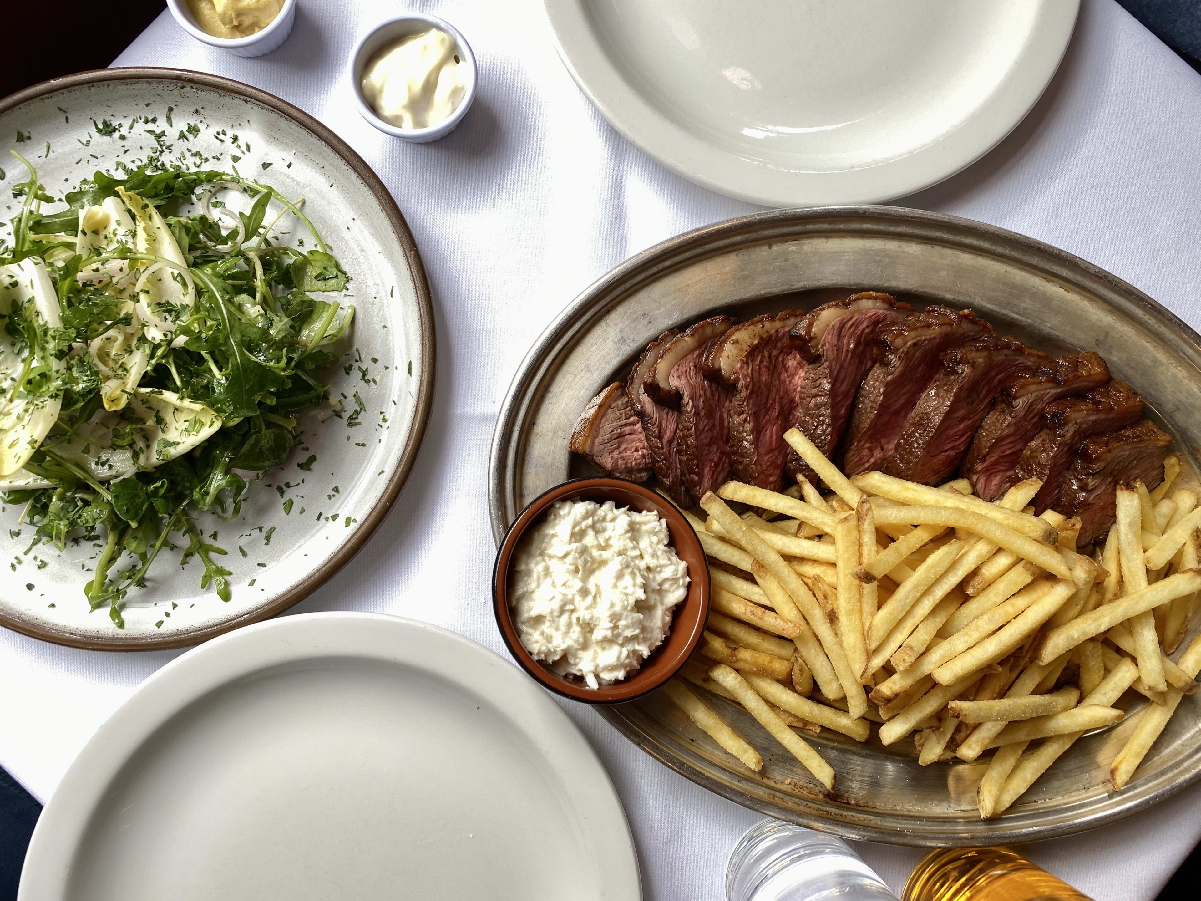 The steak frites and salad from The French House.