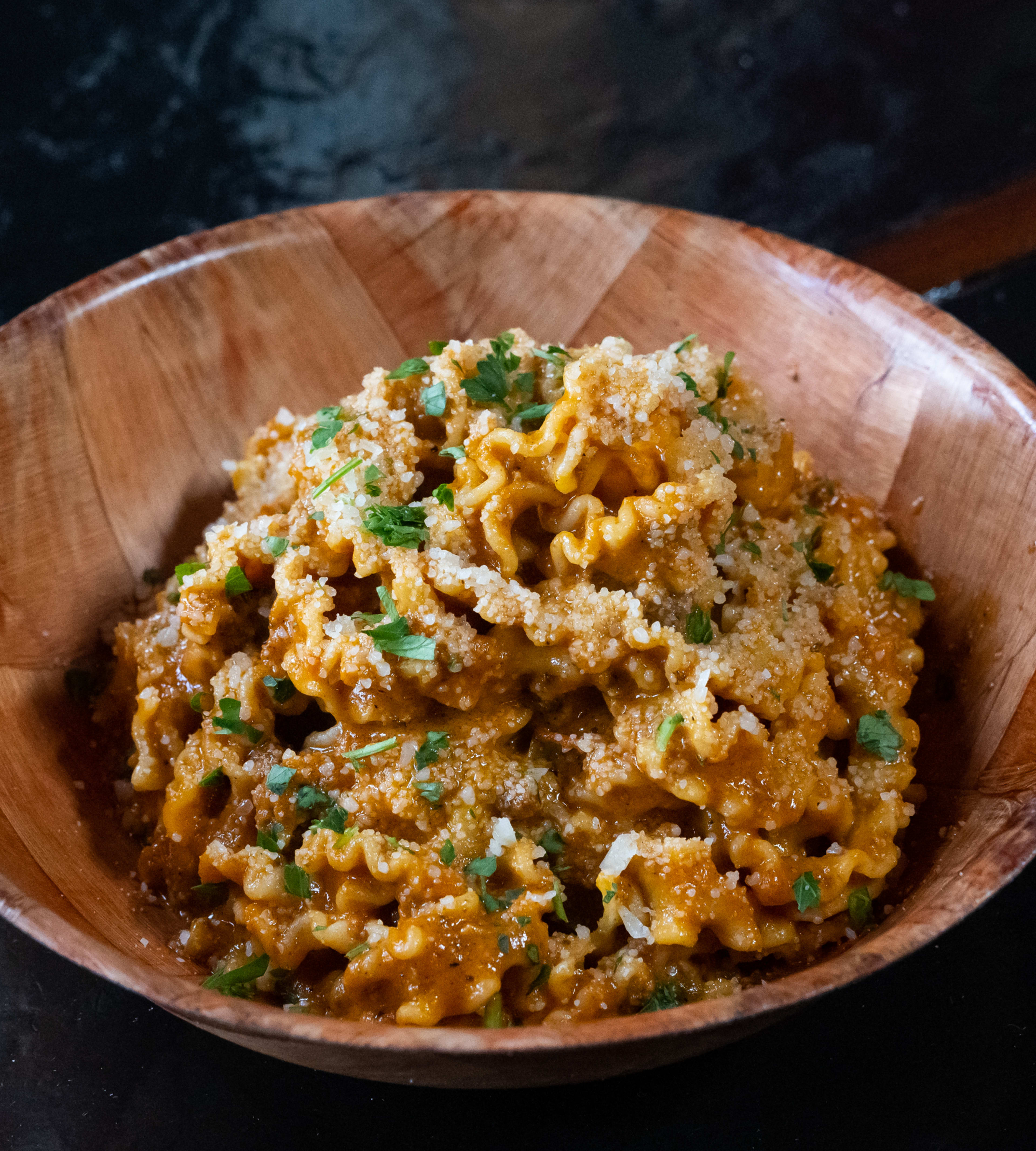 mafaldine pasta with bolognese from Donna's