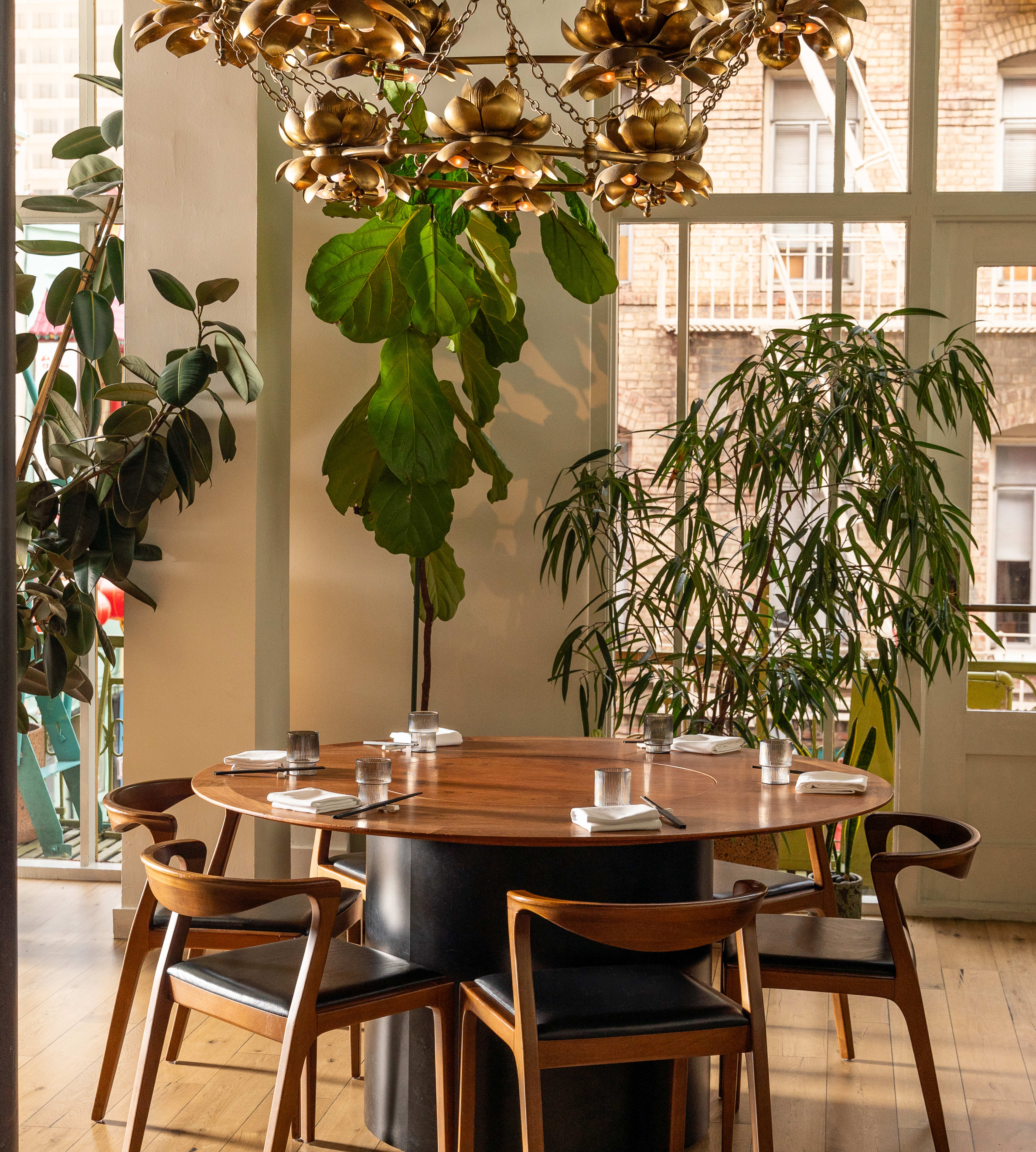 A round table in the dining room at Mister Jiu's