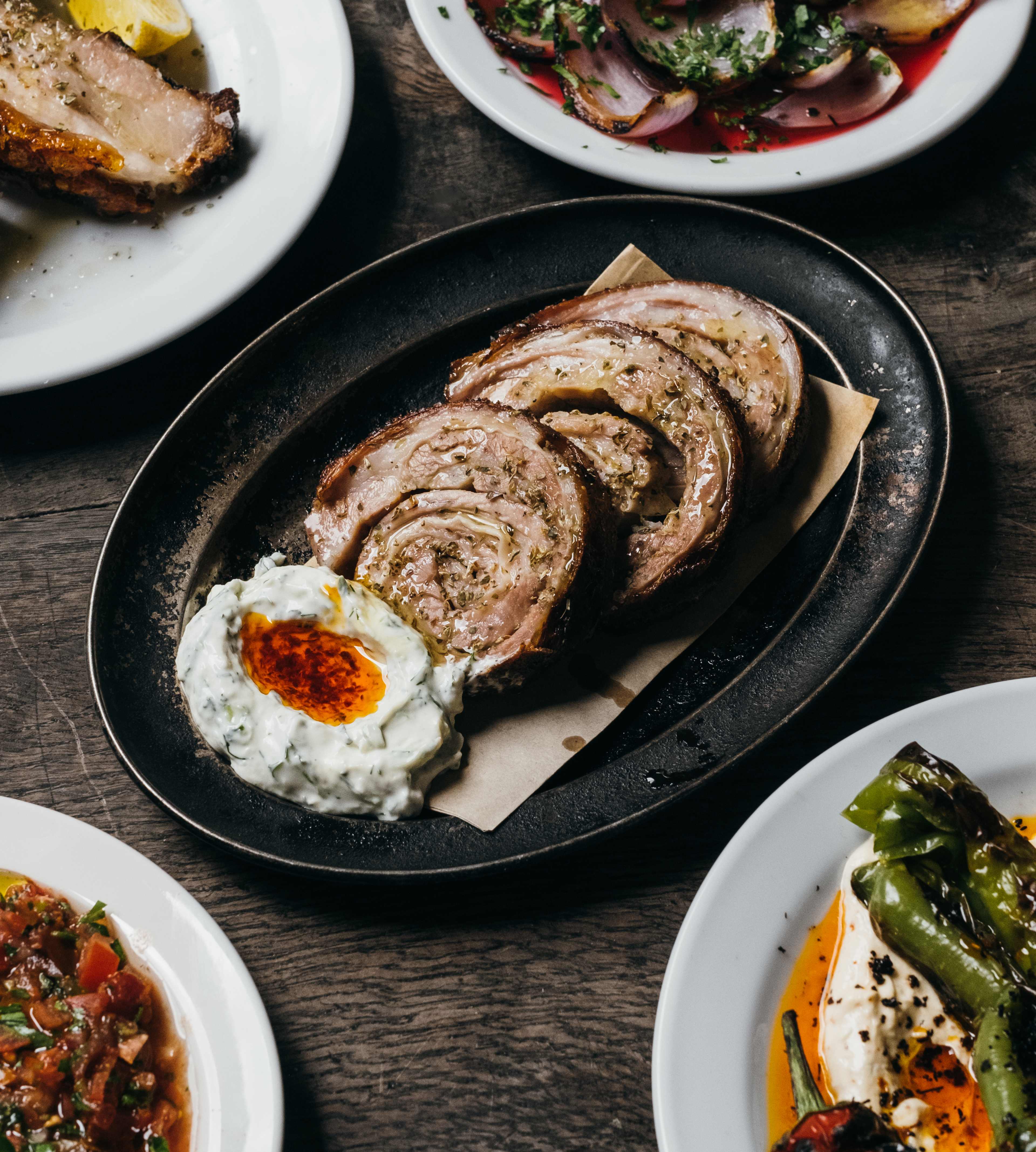 a spread of dishes at Agora