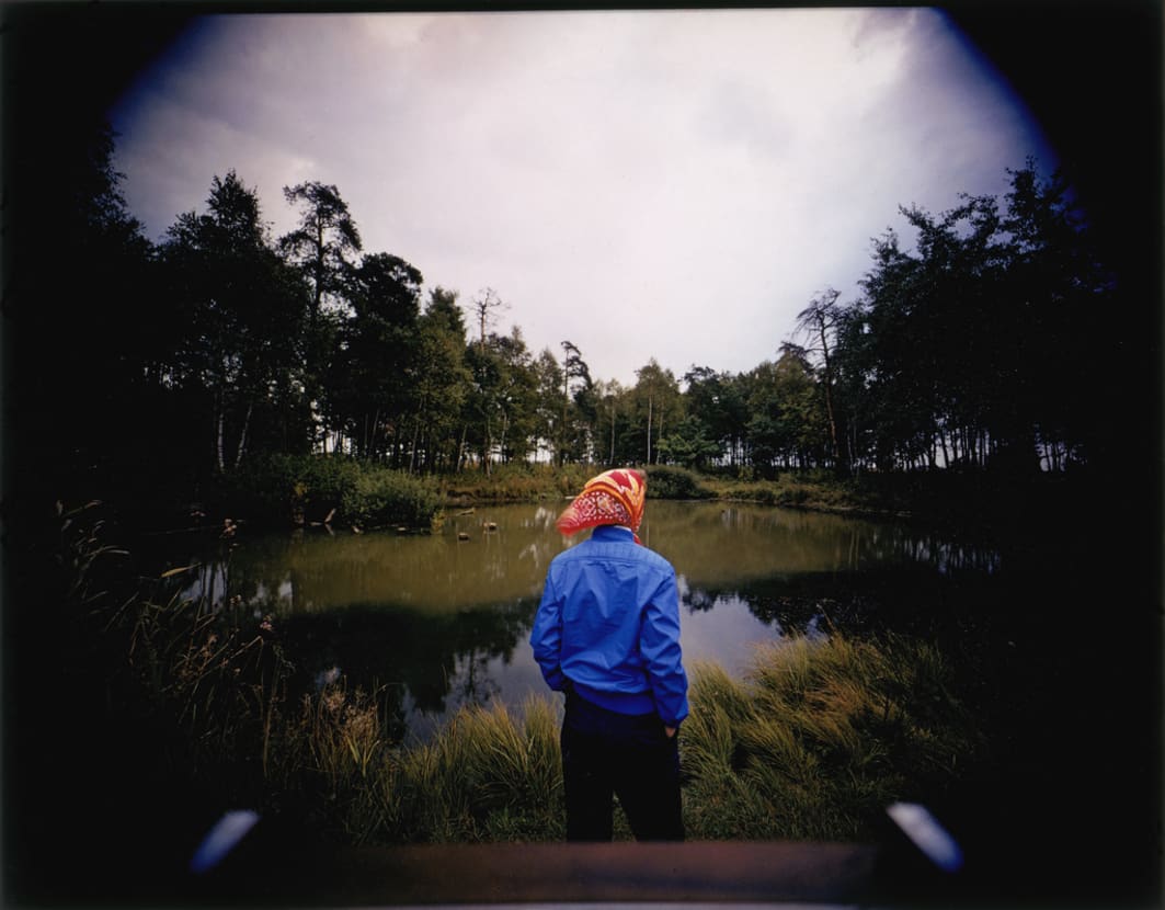 James Friedman, Pool into which ashes from crematoria IV and V were dumped, Auschwitz-Birkenau concentration camp, Poland, Dye transfer print, 1983