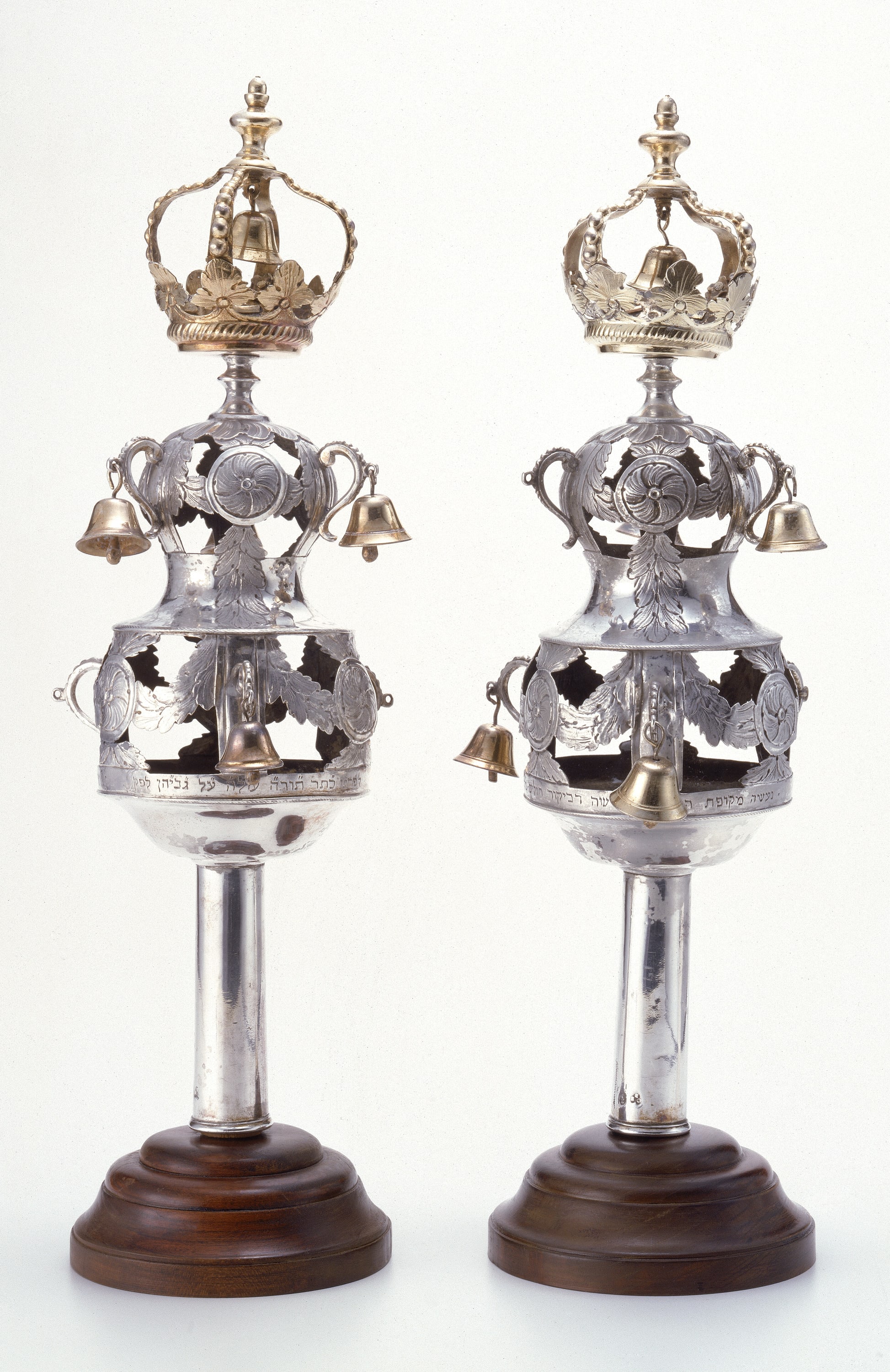 Casimir Ernst Burcky, Torah Finials, Silver: chased, cast, engraved, parcel-gilt, and pierced, 1790-1802; 1814/15 (date of inscription)