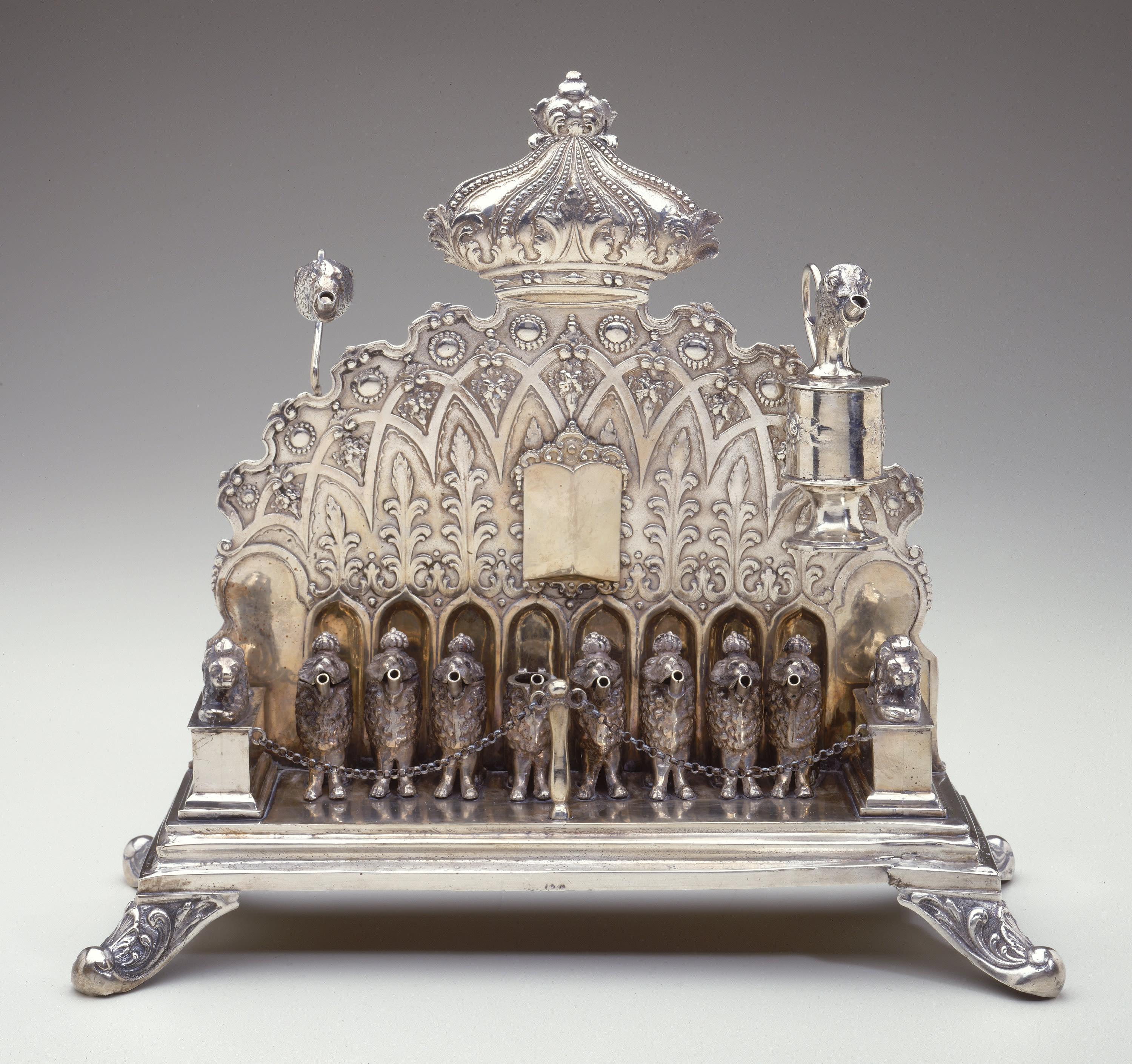 Hanukkah Lamp, Silver: cast and appliqué, after 1888