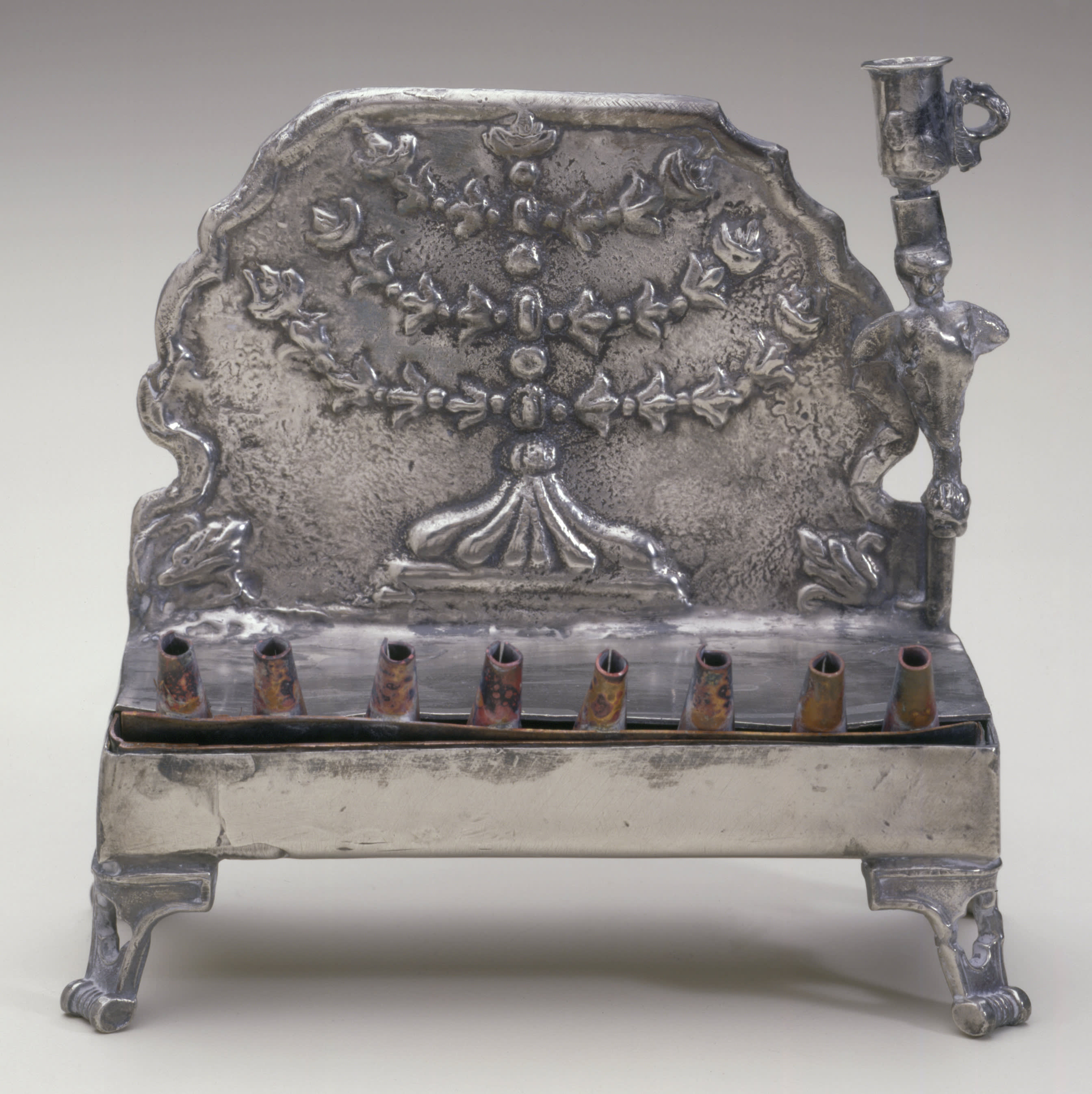 Hanukkah Lamp, Pewter: cast; copper alloy, late 18th-19th century