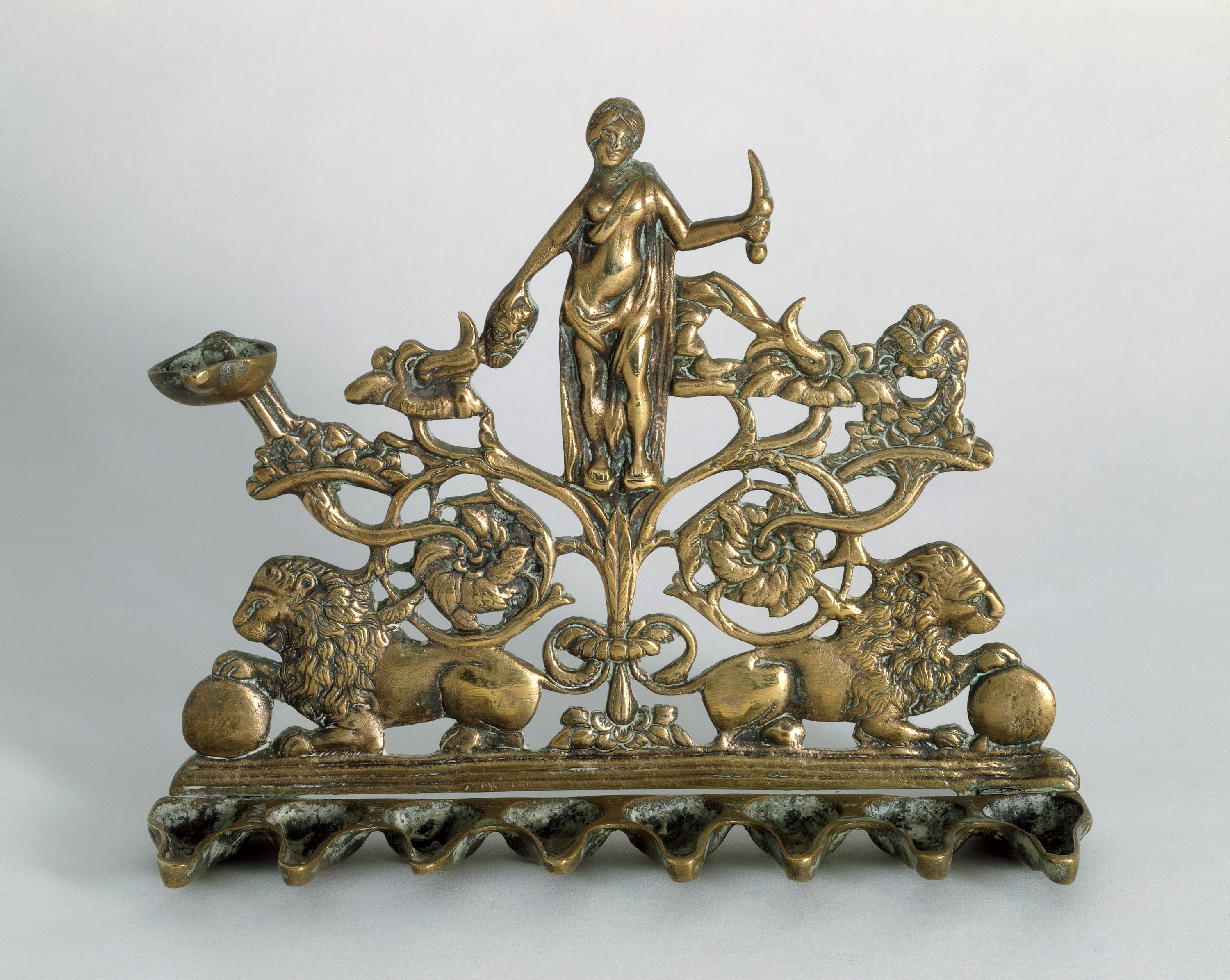 Hanukkah Lamp, Copper alloy: cast and chased, 19th century (?)