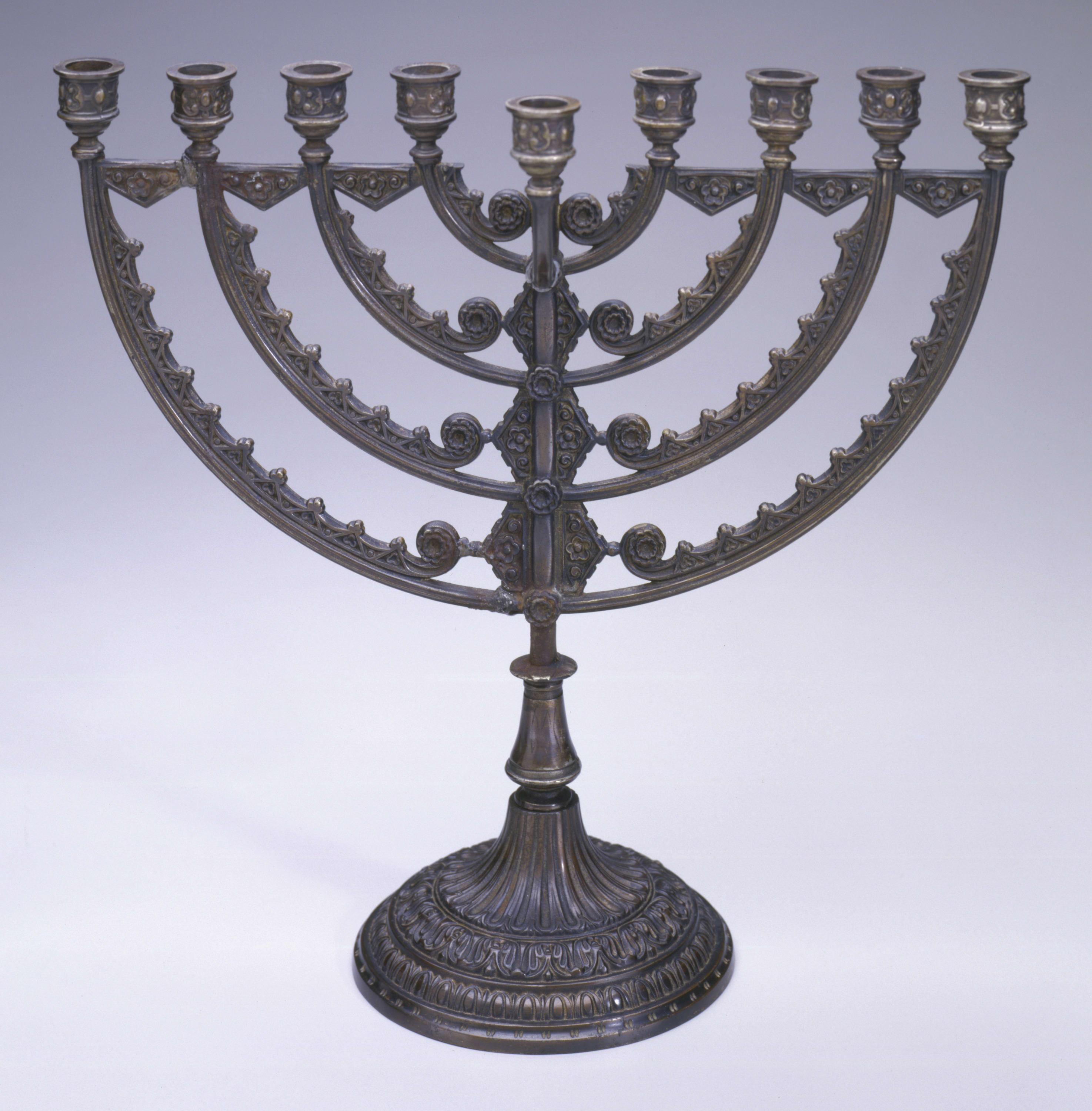 Hanukkah Lamp, White metal: cast and painted (?), late 19th-early 20th century (?)
