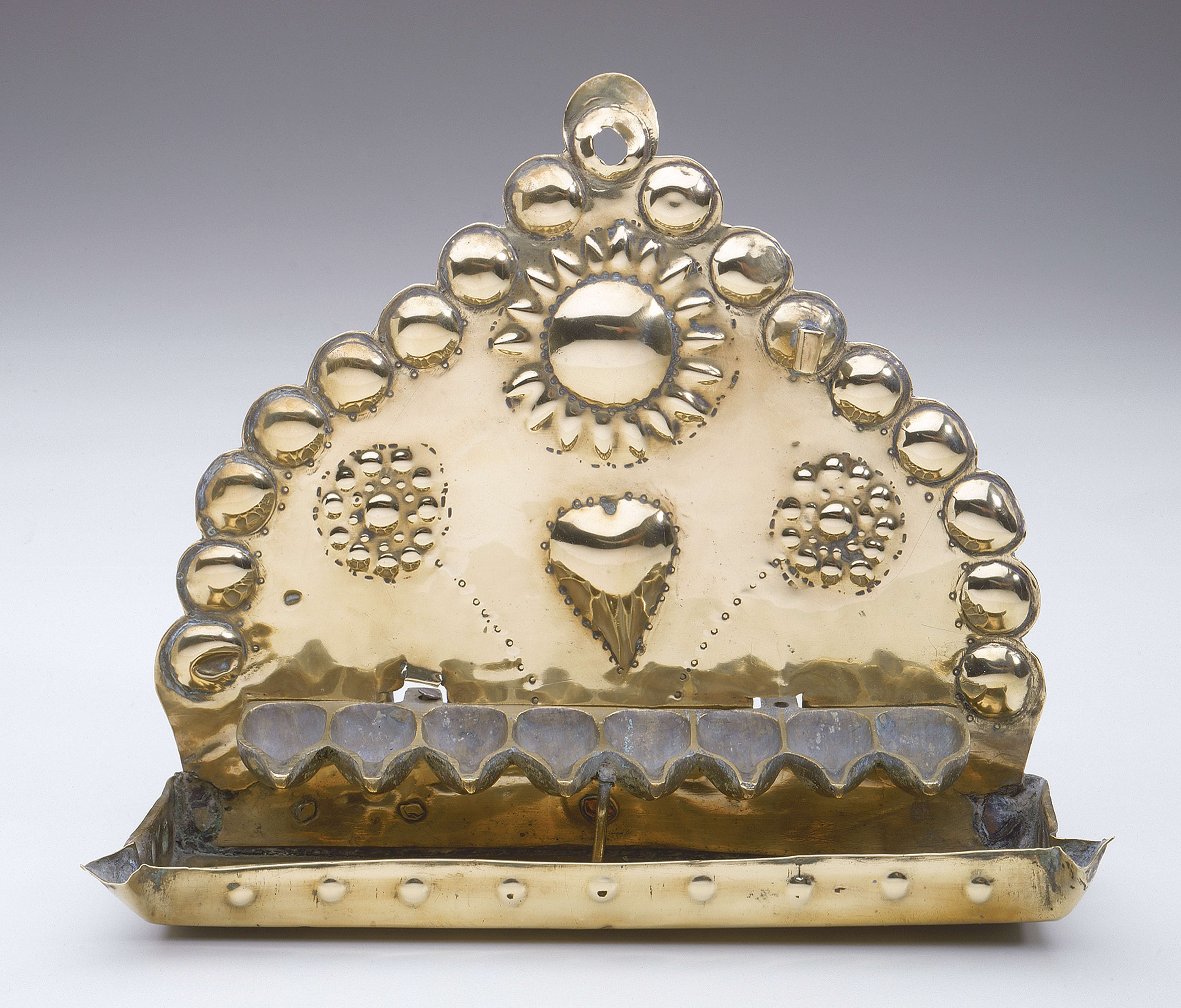 Hanukkah Lamp, Copper alloy: repoussé, punched, and cast, 19th century