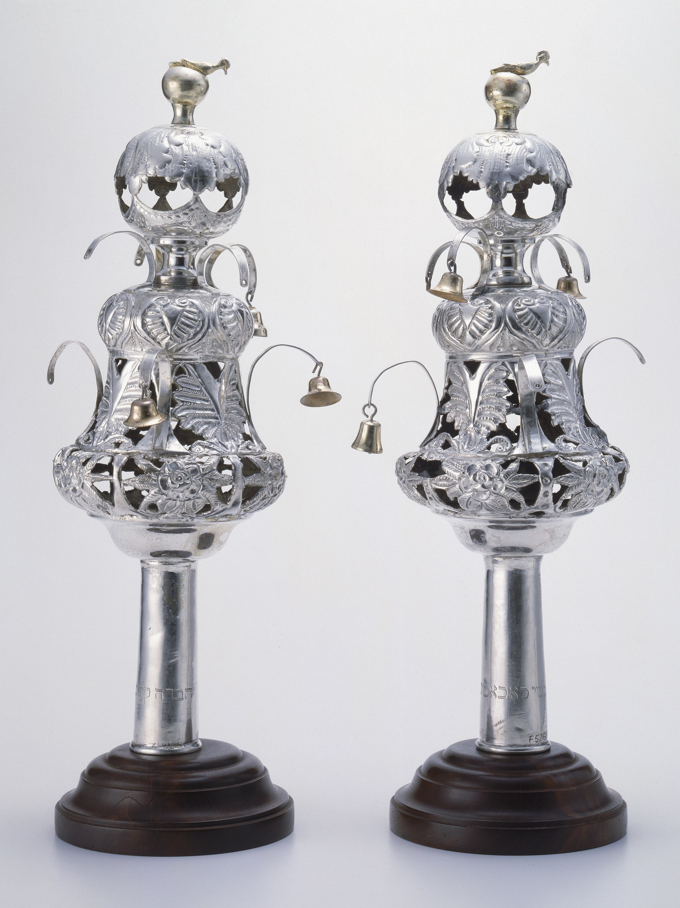 Torah Finials, Silver: chased, pierced, and engraved, 1890s