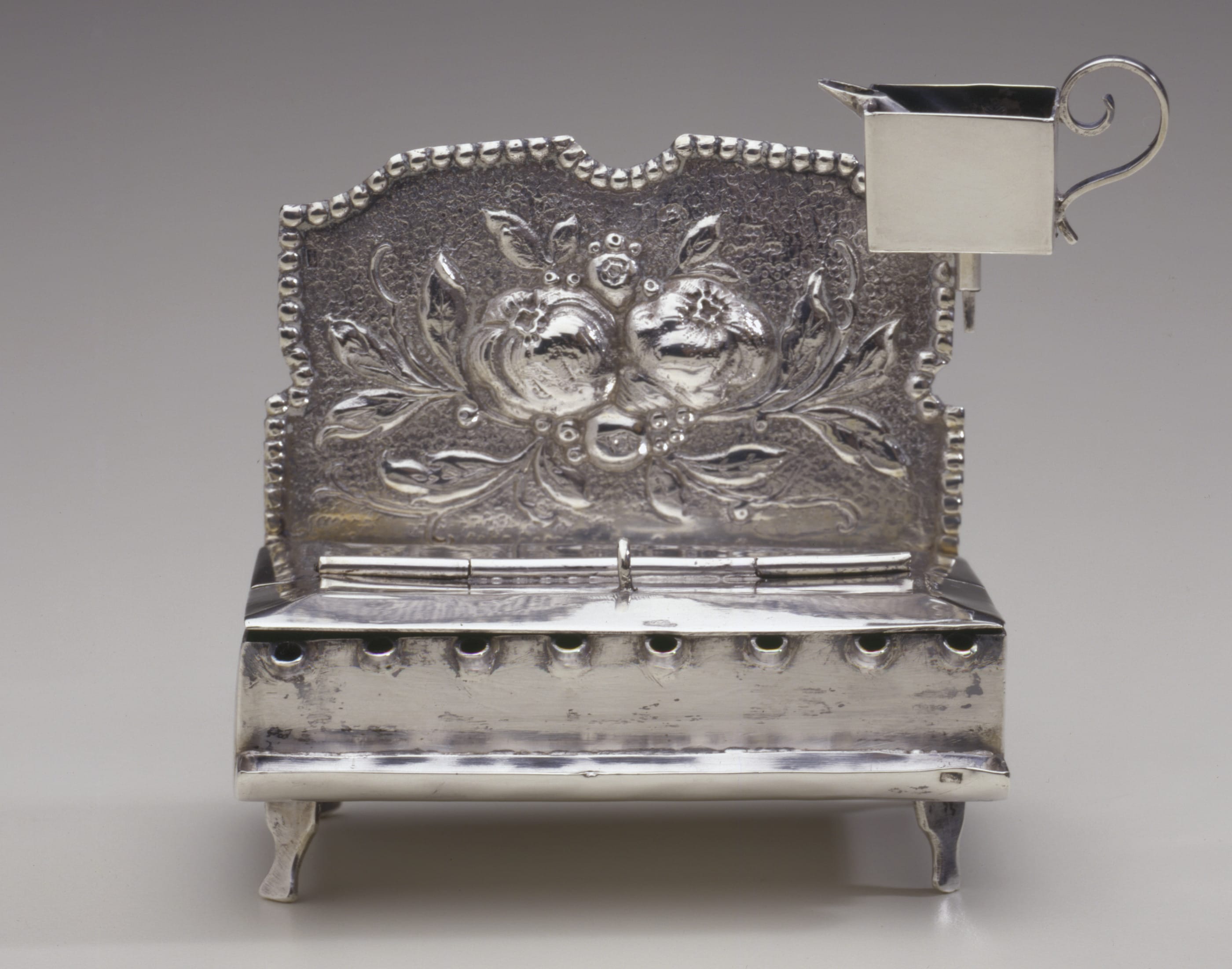 Hanukkah Lamp, Silver: cast and punched, 1888-early 20th century
