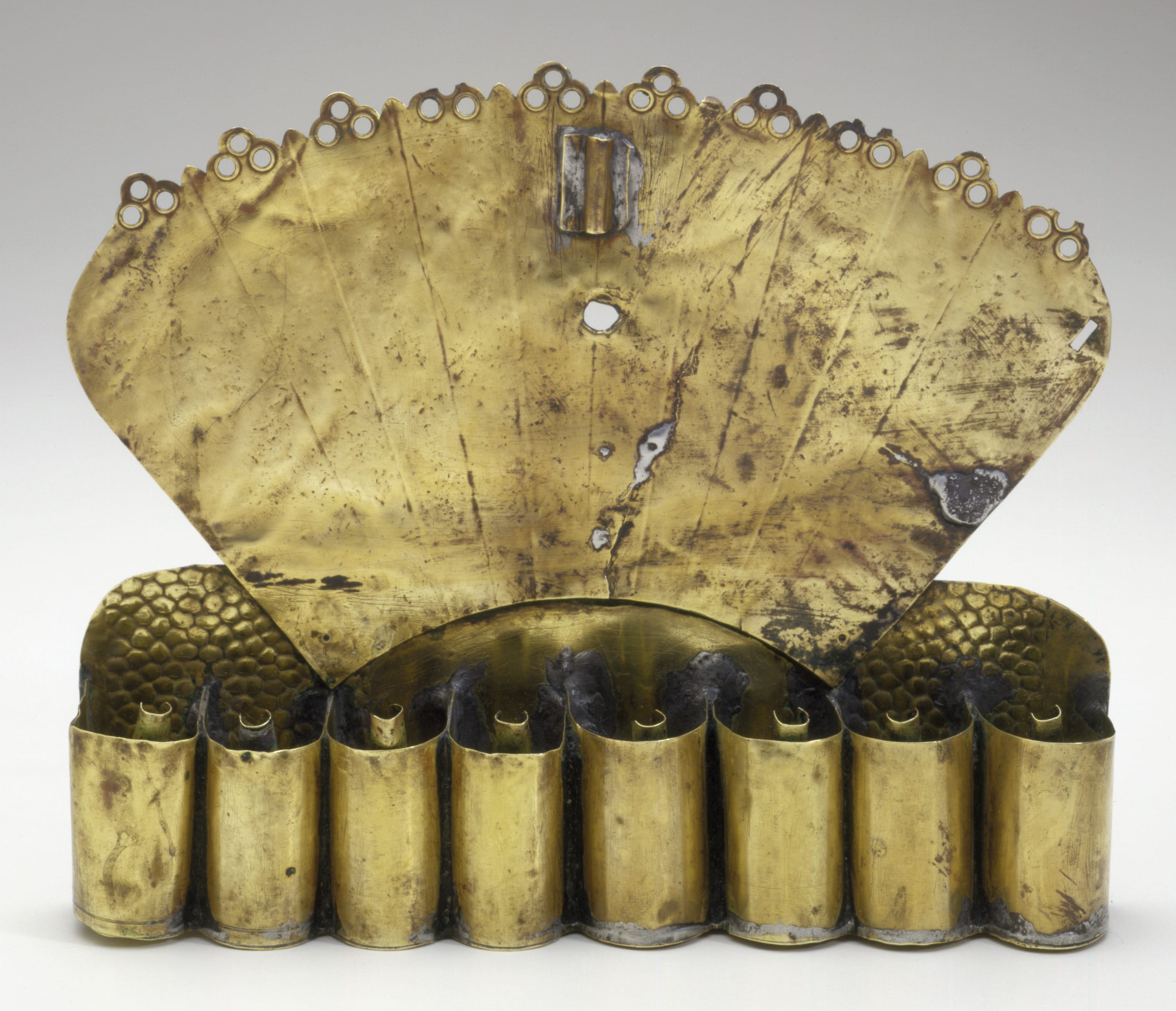 Hanukkah Lamp, Copper alloy: die-stamped, pierced, and punched, 19th-20th century