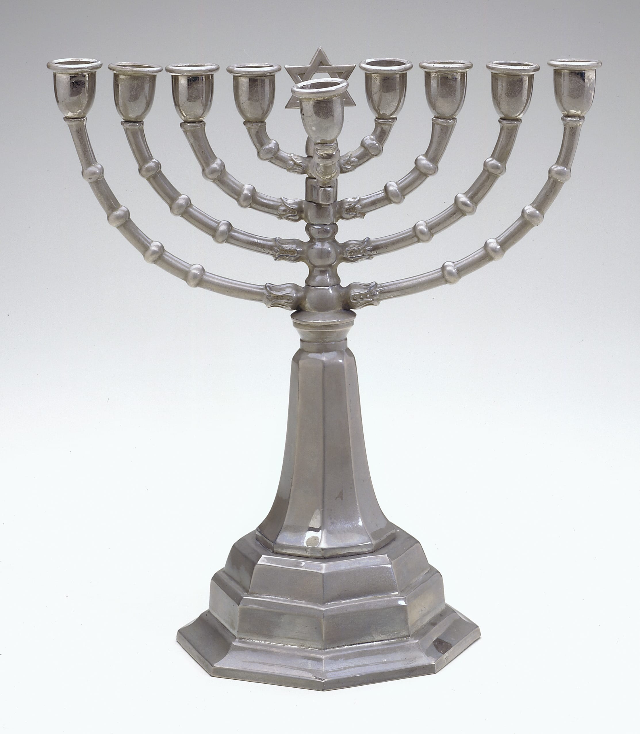 Hanukkah Lamp, White metal: cast and silver-plated, late 19th-20th century