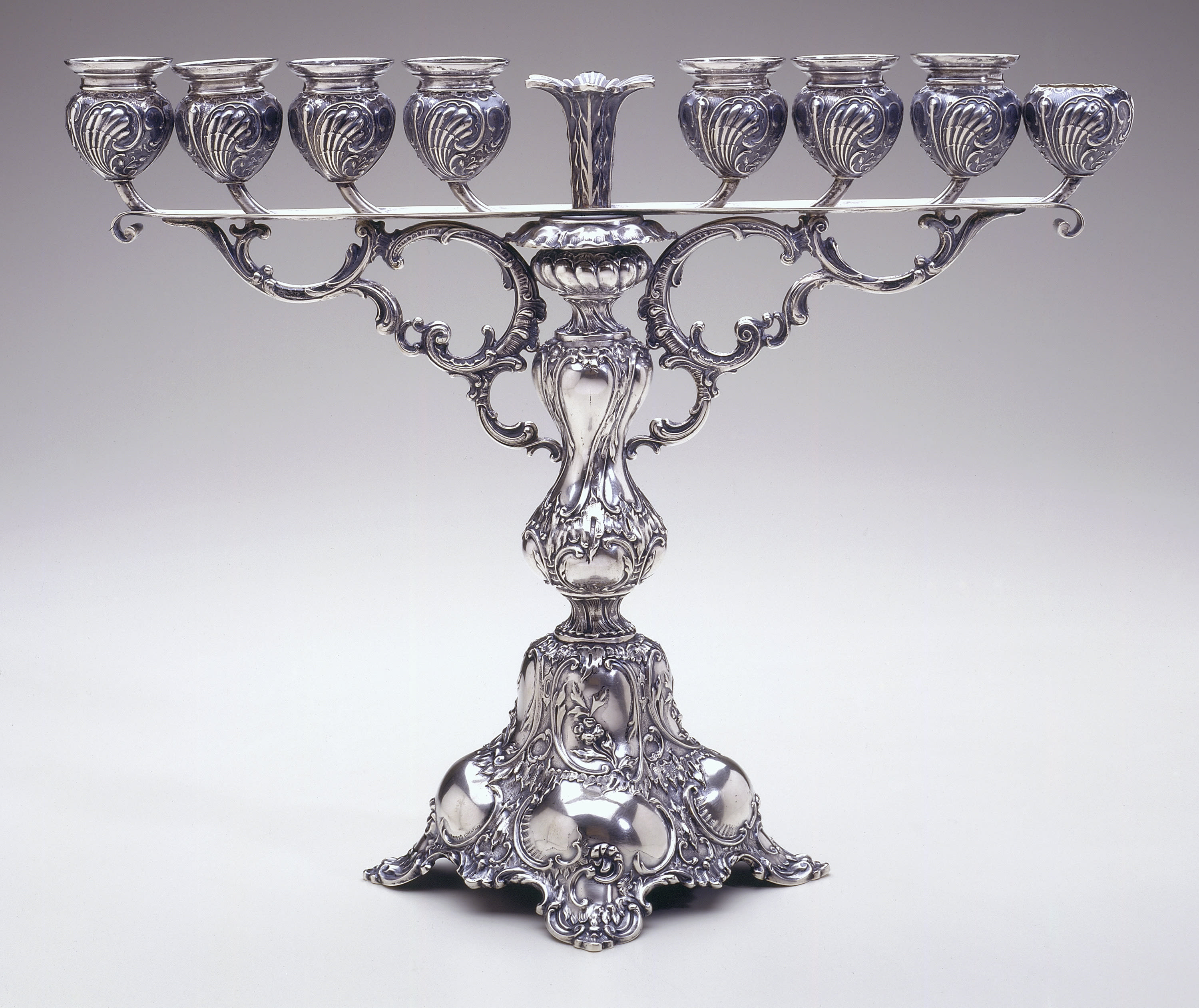 Wilhelm Binder, Hanukkah Lamp, Silver: cast, die-stamped, and traced, 1888-1900