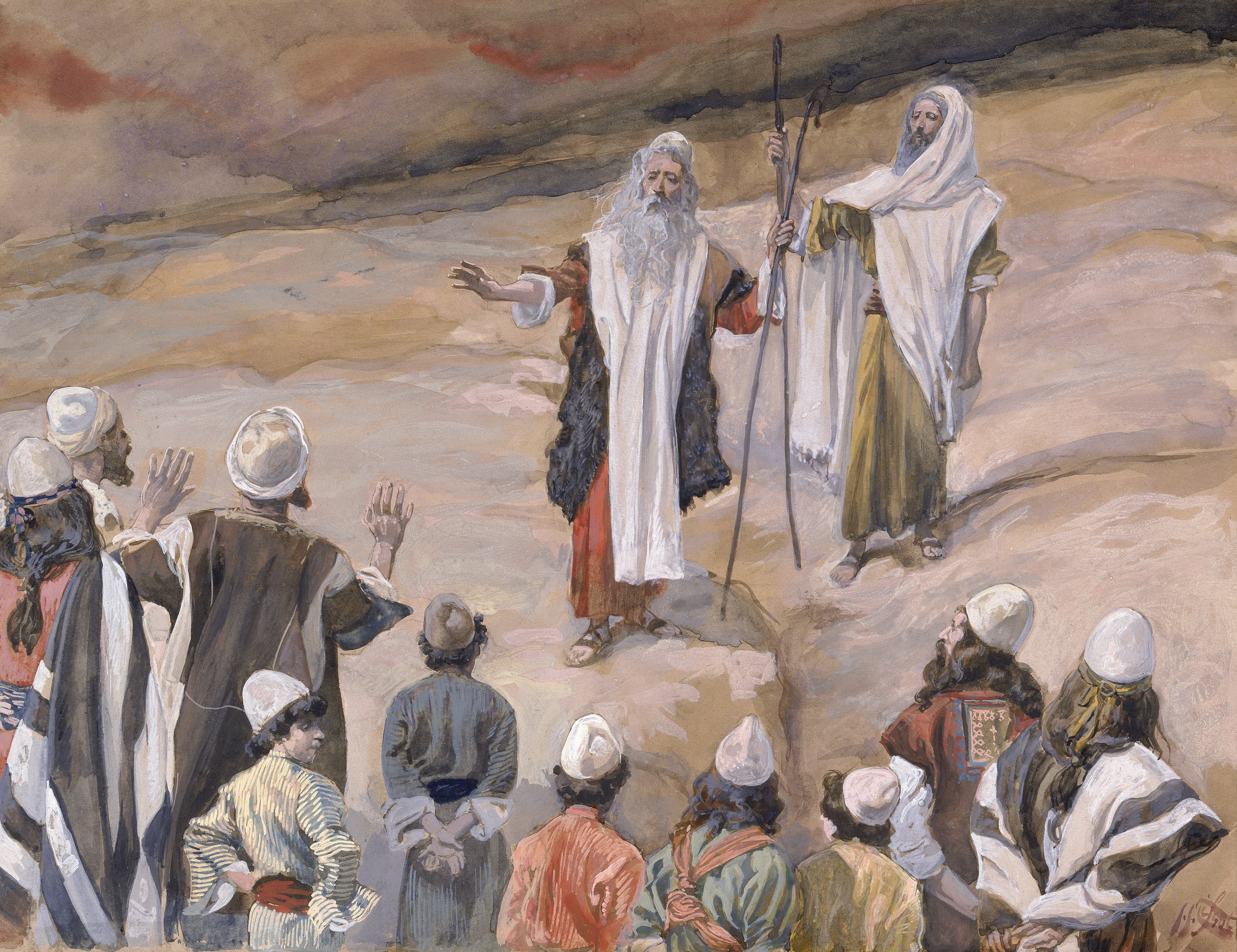 James Jacques Joseph Tissot, Moses Forbids the People to Follow Him	(Moïse défend que le peuple le suive), Gouache on board, c. 1896-1902