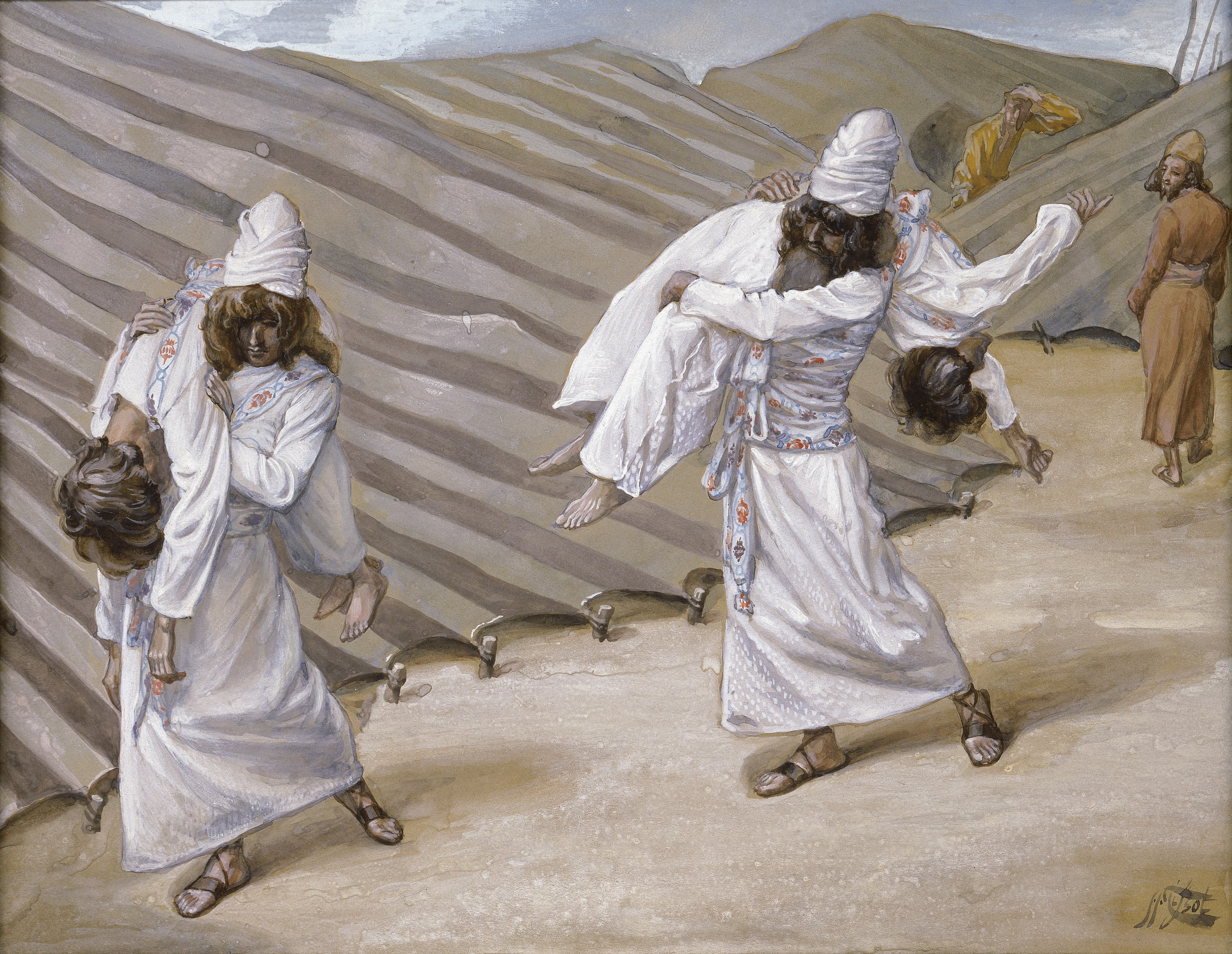 James Jacques Joseph Tissot, The Dead Bodies Carried Away (Les cadavres emportés), Gouache on board, c. 1896-1902
