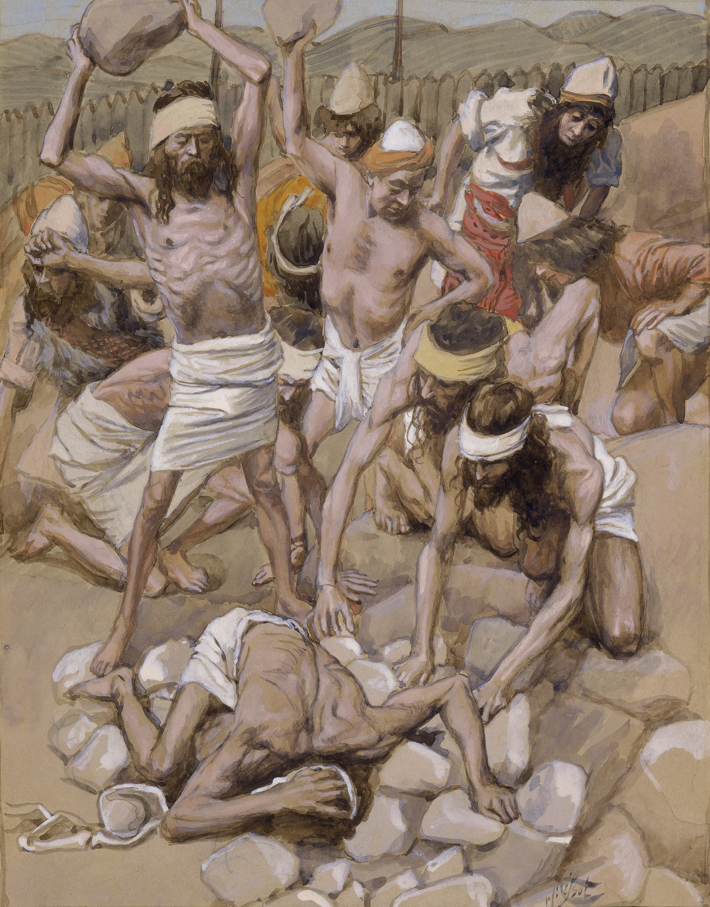 James Jacques Joseph Tissot, The Sabbath-Breaker Stoned (Lapidation), Gouache on board, c. 1896-1902