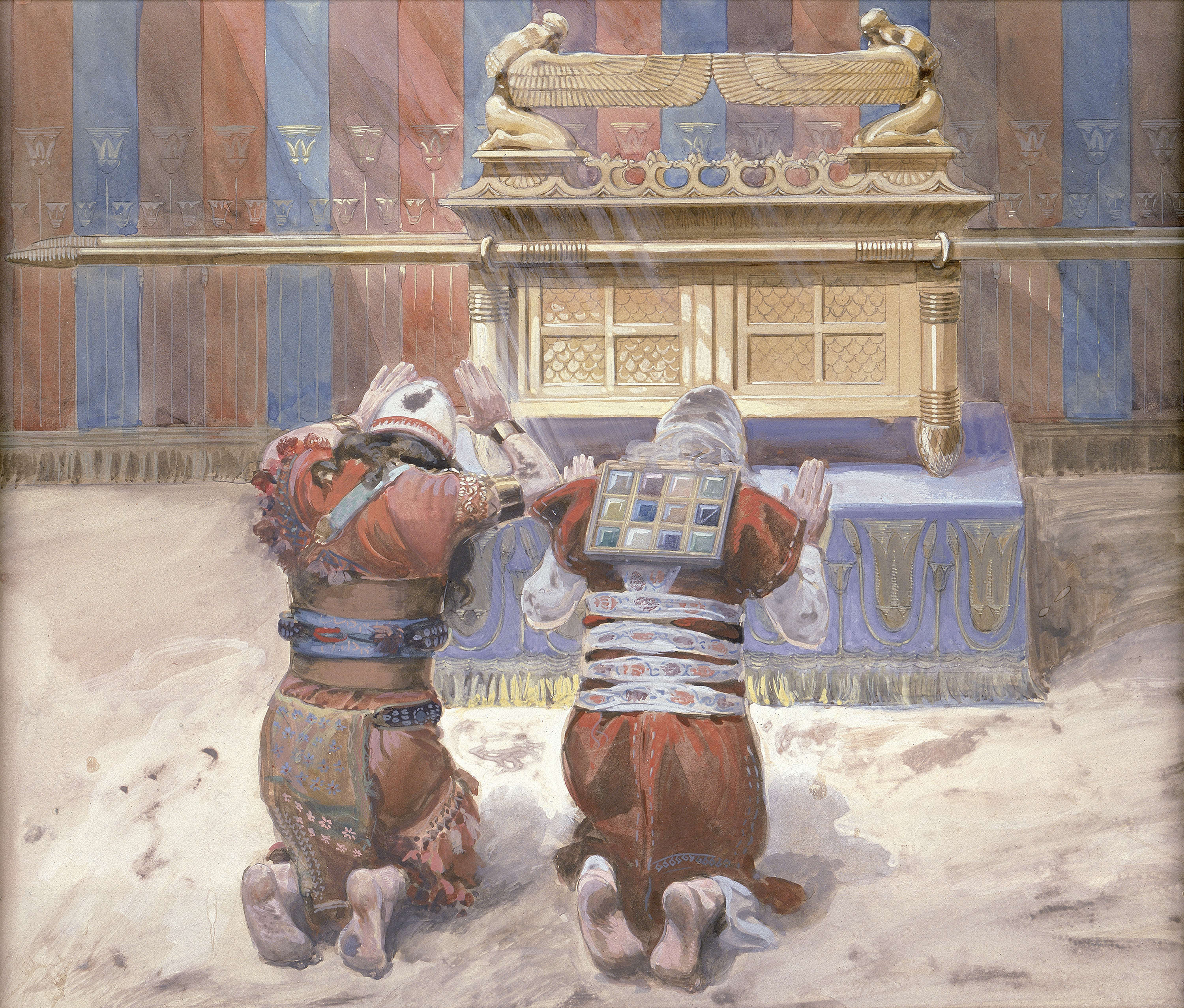 James Jacques Joseph Tissot (French, 1836-1902) and followers, Moses and Joshua in the Tabernacle (Moïse assisté de Josué dans le tabernacle), Gouache on board, c. 1896-1902