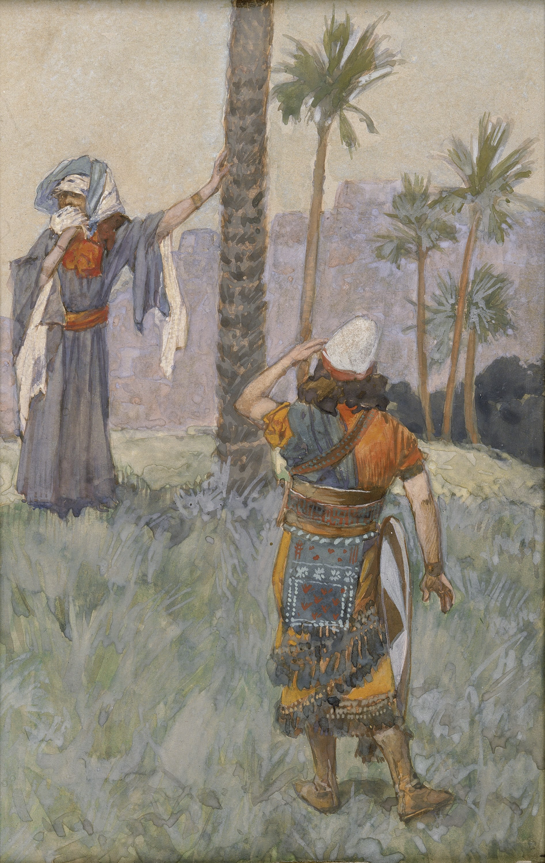 James Jacques Joseph Tissot (French, 1836-1902) and followers, Deborah Beneath the Palm Tree (Débora sous son palmier), Gouache on board, c. 1896-1902