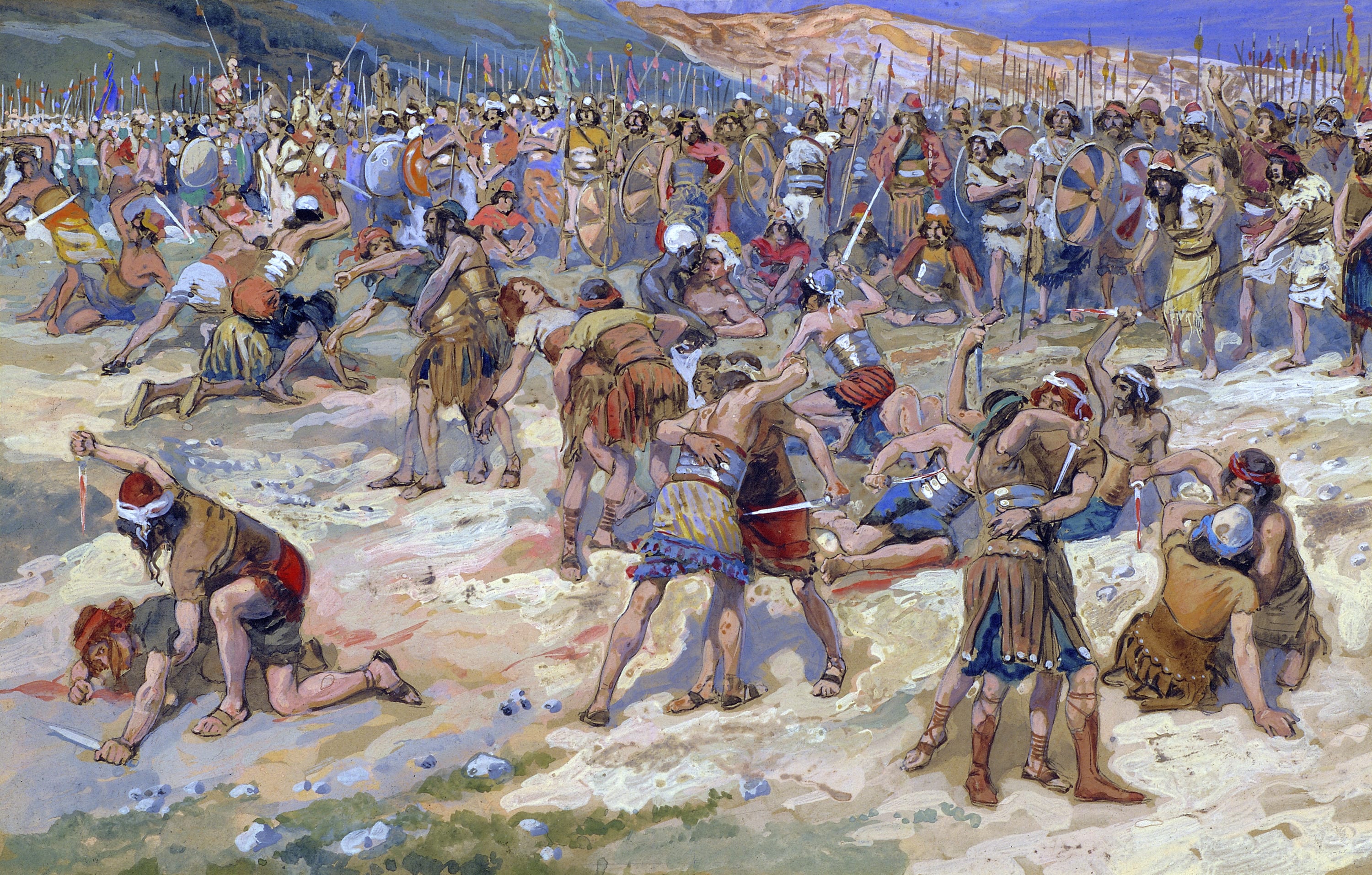 James Jacques Joseph Tissot (French, 1836-1902) and followers, The Valiant of Gibeon (Les vaillants de Gabaon), Gouache on board, c. 1896-1902