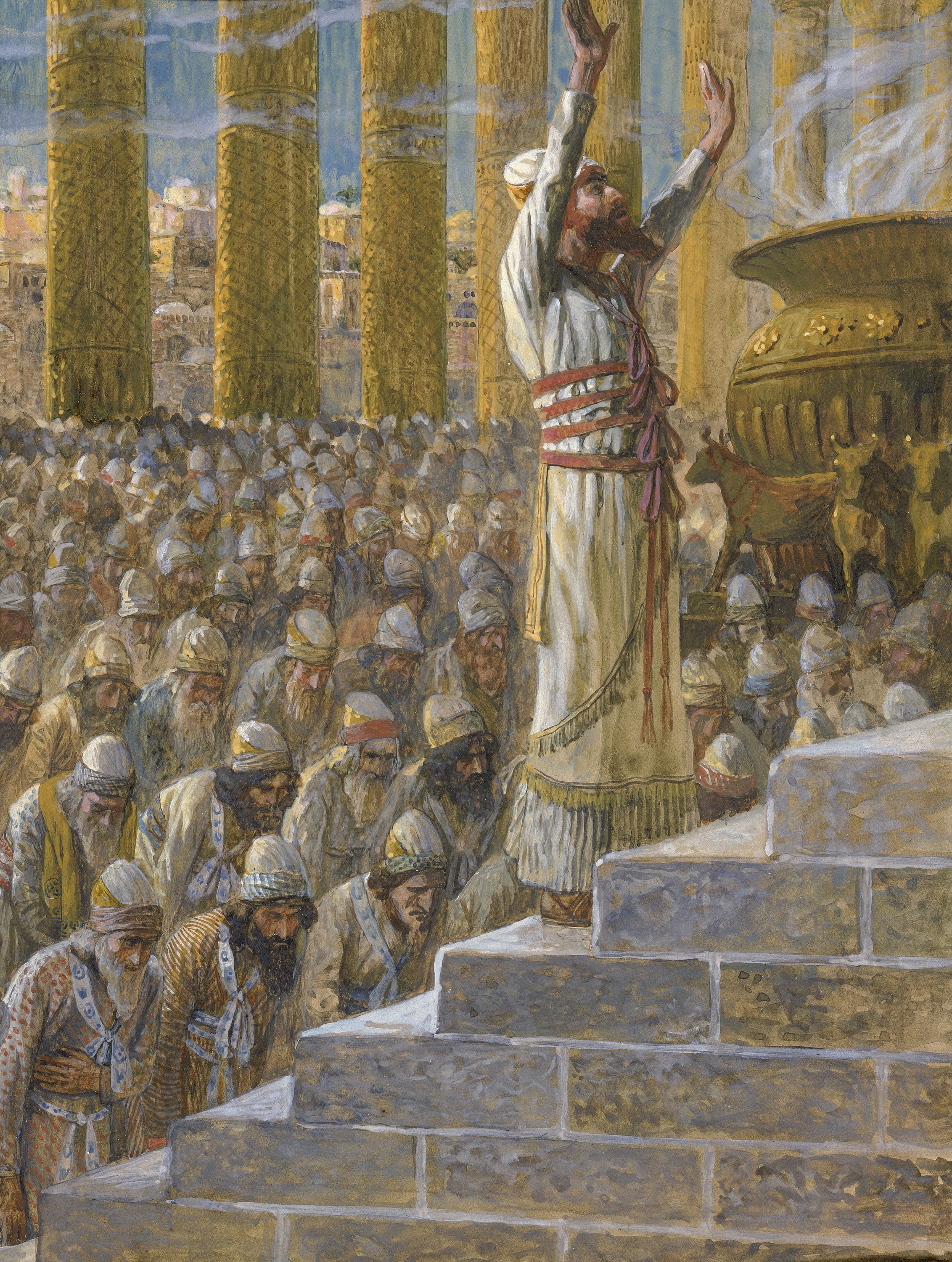 James Jacques Joseph Tissot (French, 1836-1902) and followers, Solomon Dedicates the Temple at Jerusalem (La dédicace par Salomon du temple), Gouache on board, c. 1896-1902