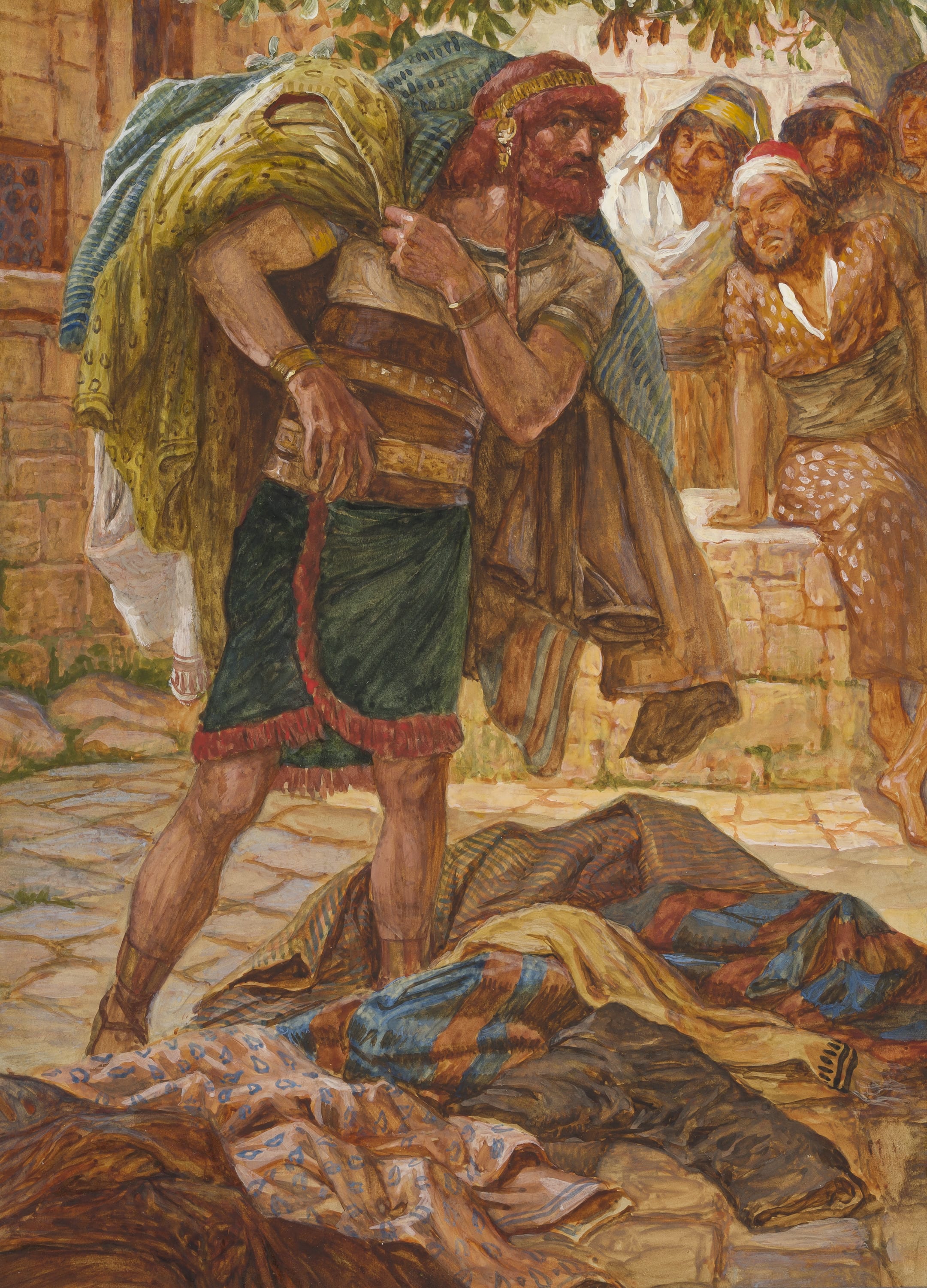 James Jacques Joseph Tissot (French, 1836-1902) and followers, Samson Brings Back the Garments (Samson rapporte les vètements), Gouache on board, c. 1896-1902