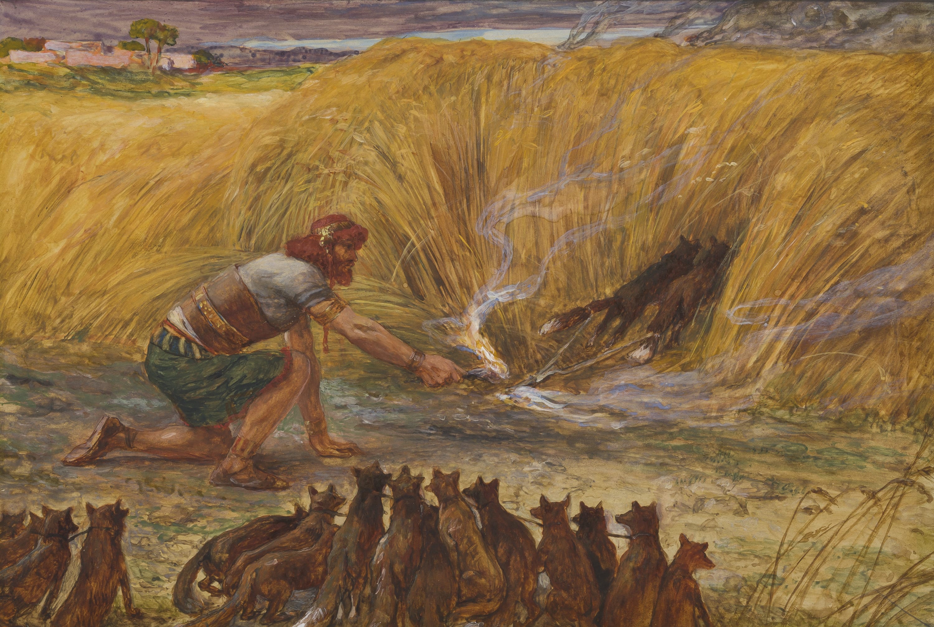 James Jacques Joseph Tissot (French, 1836-1902) and followers, Samson and the Foxes (Samson et les renards), Gouache on board, c. 1896-1902
