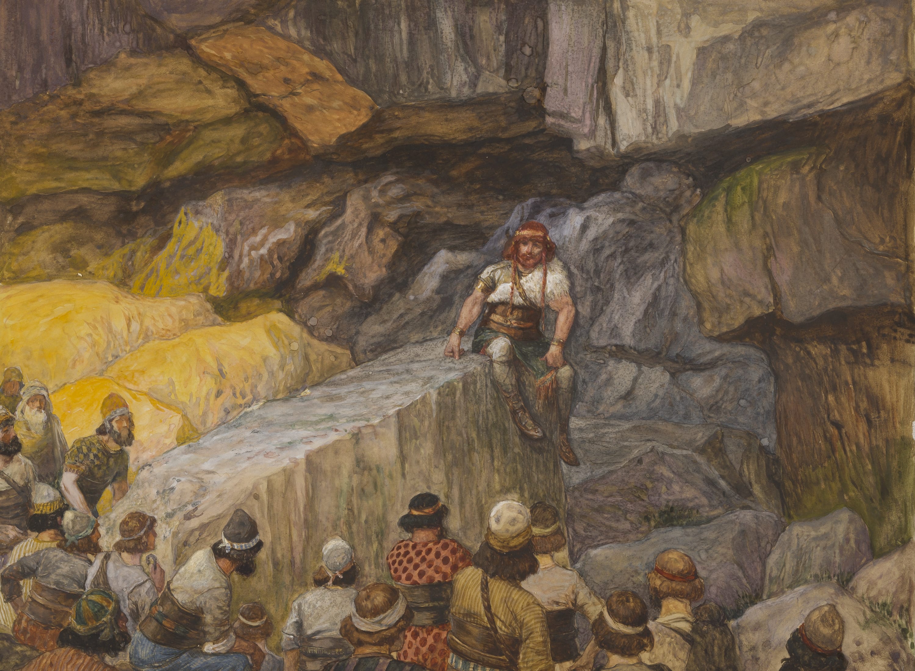 James Jacques Joseph Tissot (French, 1836-1902) and followers, Samson in the Caves of Etam	(Samson dans les grottes d'Etam), Gouache on board, c. 1896-1902