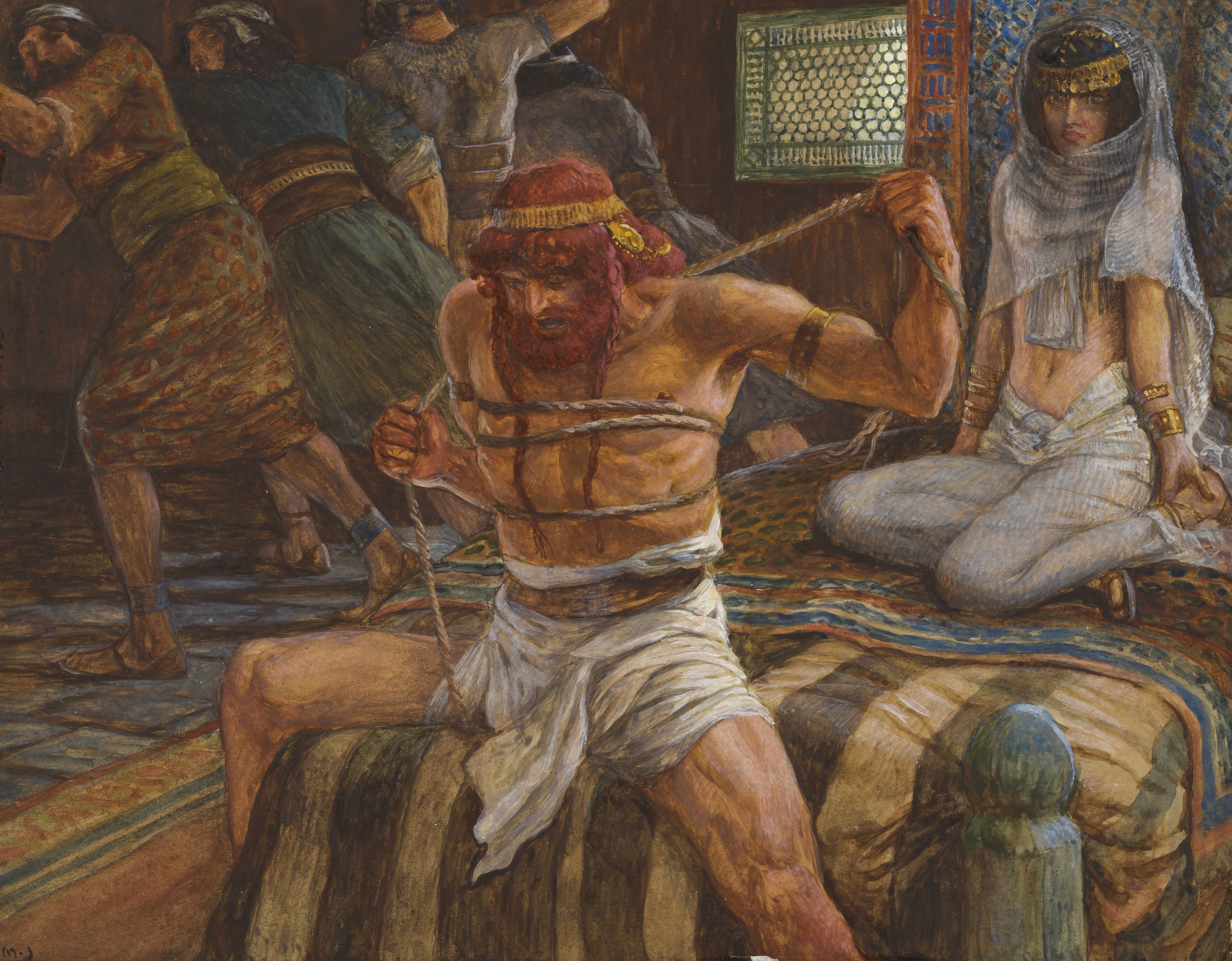 James Jacques Joseph Tissot (French, 1836-1902) and followers, Samson Breaks His Cords (Samson brise ses liens), Gouache on board, c. 1896-1902