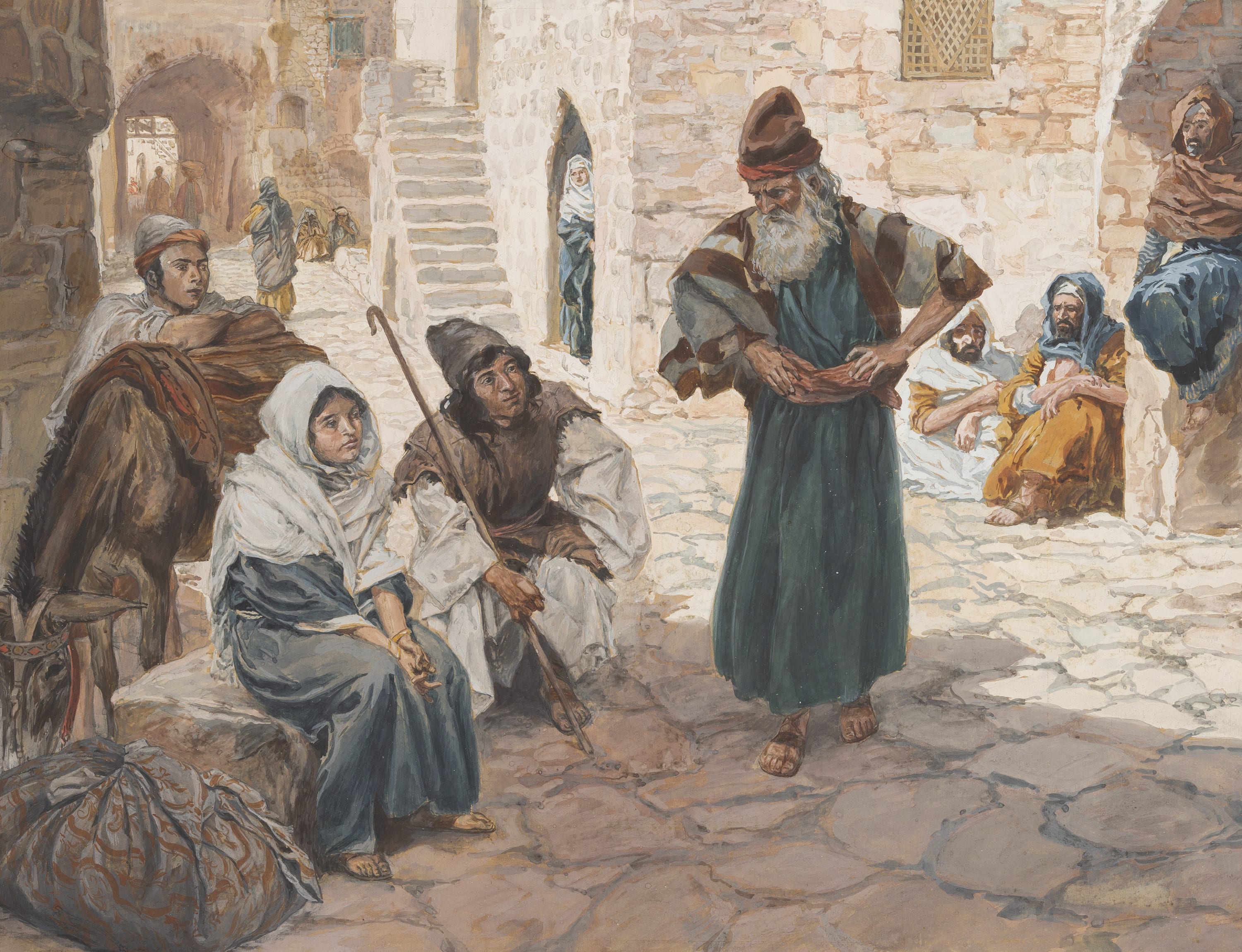 James Jacques Joseph Tissot (French, 1836-1902) and followers, The Old Man Invites the Levite (Le vieillard invite le Lévite), Gouache on board, c. 1896-1902