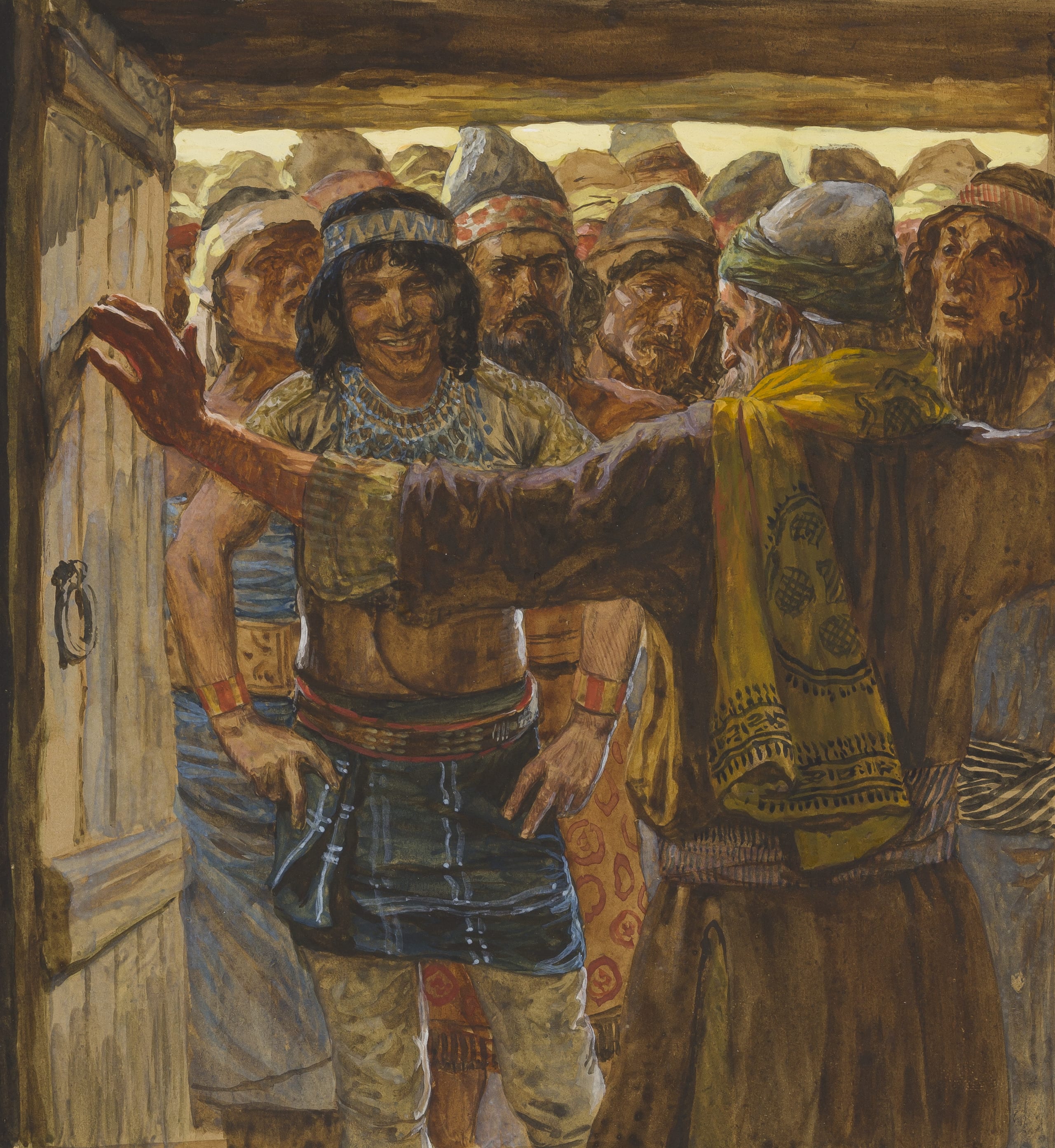 James Jacques Joseph Tissot (French, 1836-1902) and followers, The Ephraimites Wish to Know the Levite (Les Ephraïmites veulent connaître le Lévite), Gouache on board, c. 1896-1902