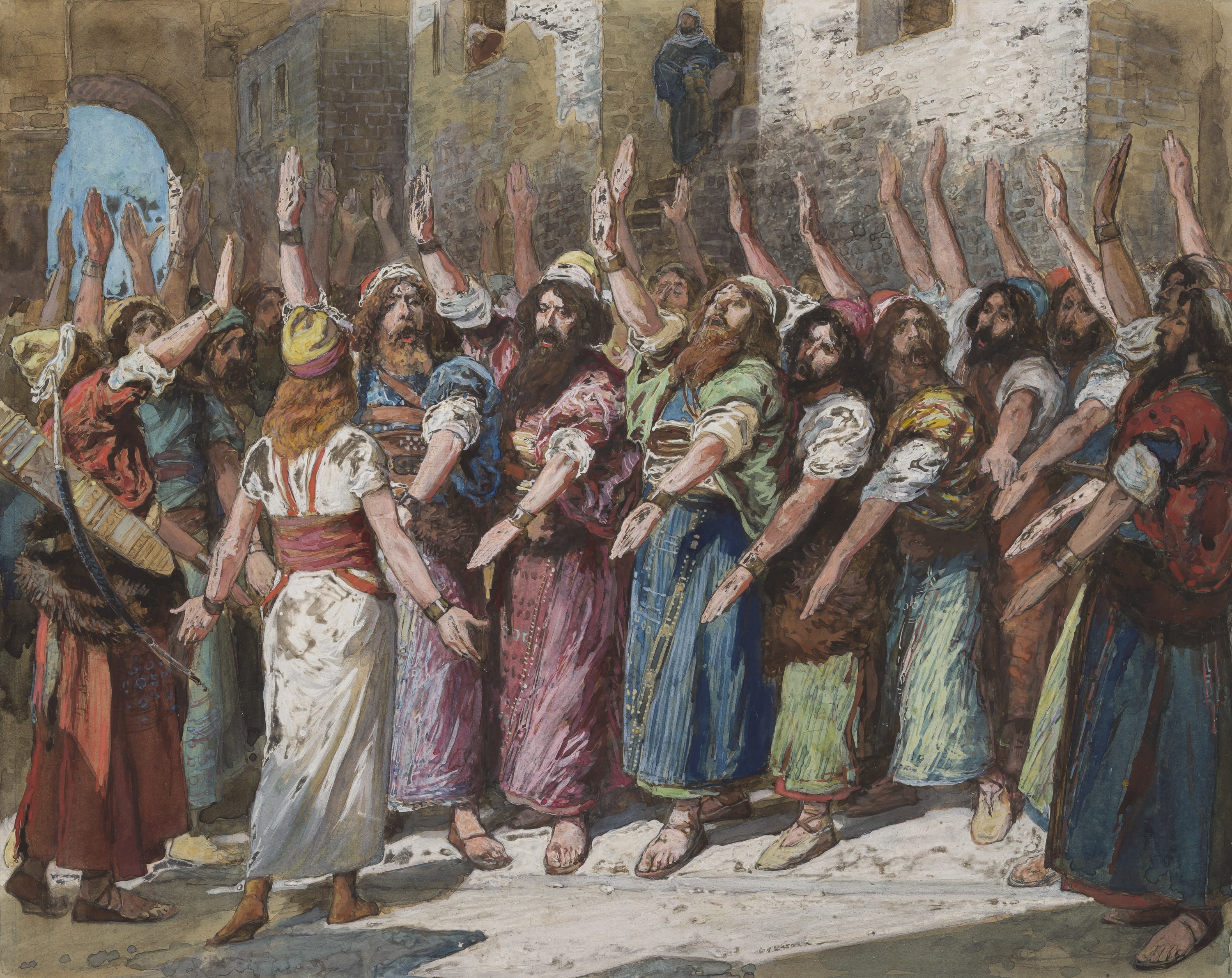 James Jacques Joseph Tissot (French, 1836-1902) and followers, The Israelites Declare Vengeance (Les Israélites jurent de le  venger), Gouache on board, c. 1896-1902