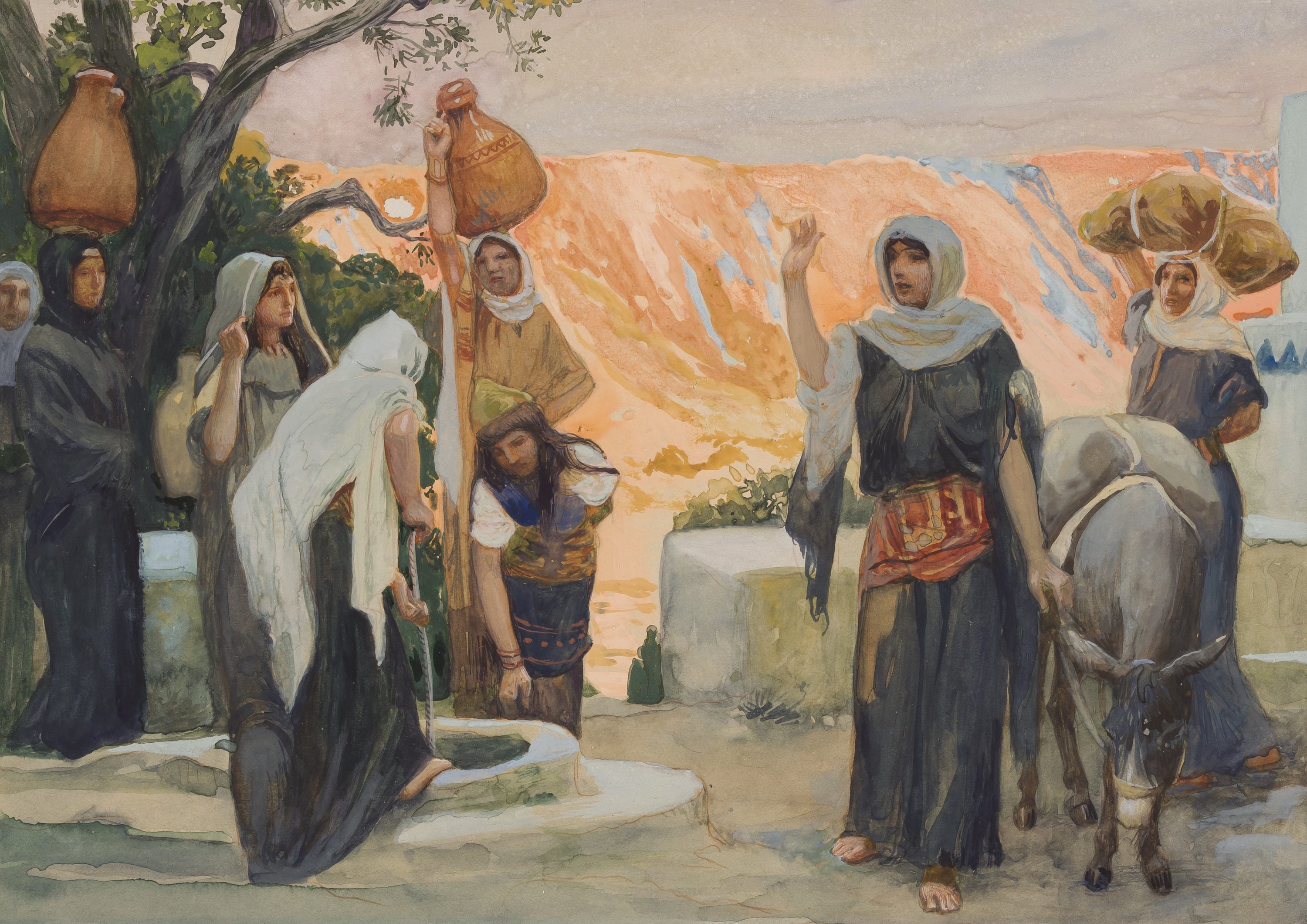 James Jacques Joseph Tissot (French, 1836-1902) and followers, The Women at the Well (Les femmes à la fontaine), Gouache on board, c. 1896-1902