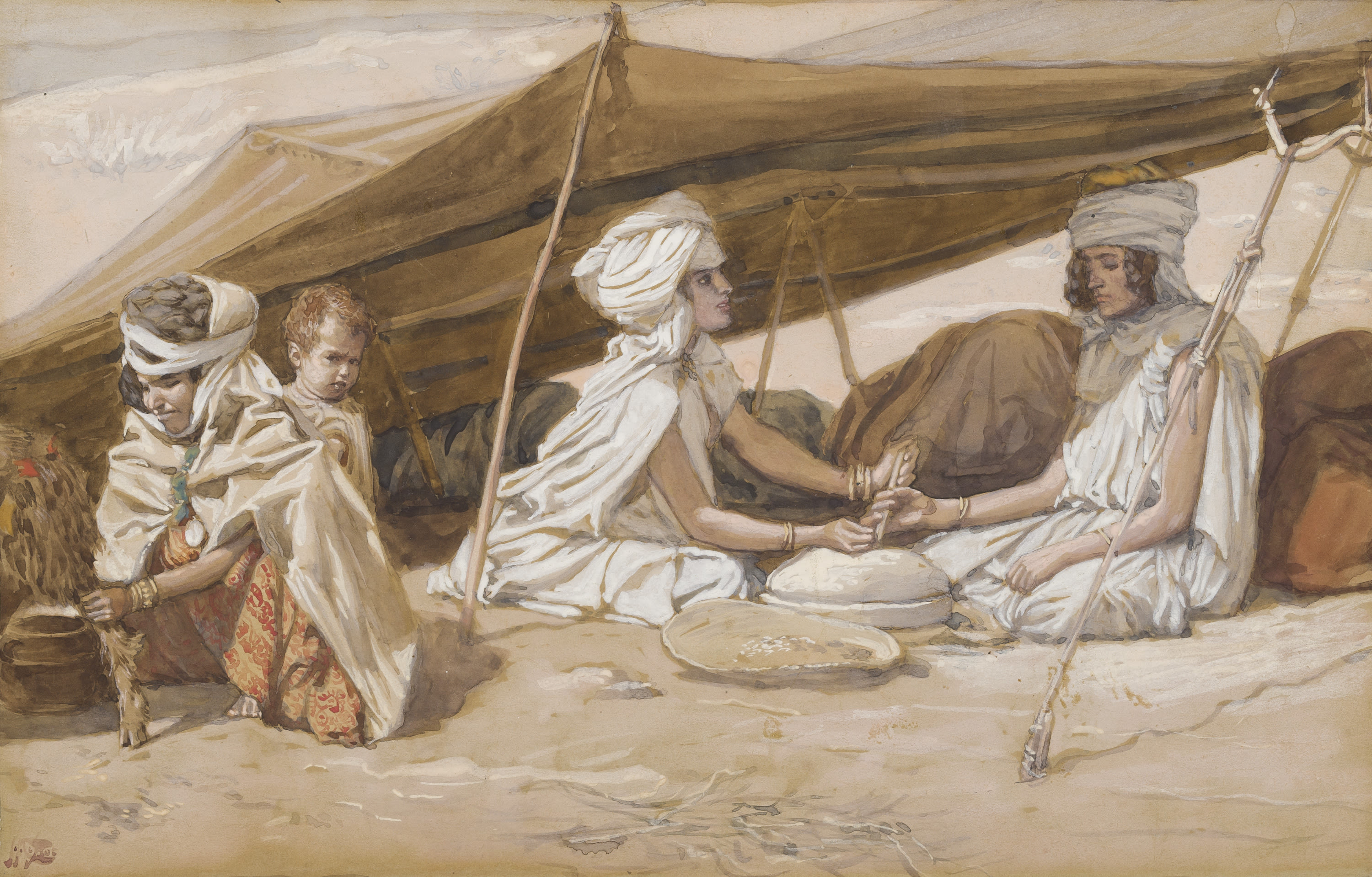 James Jacques Joseph Tissot, Rachel and Leah (Rachel et Lia), Gouache on board, c. 1896-1902
