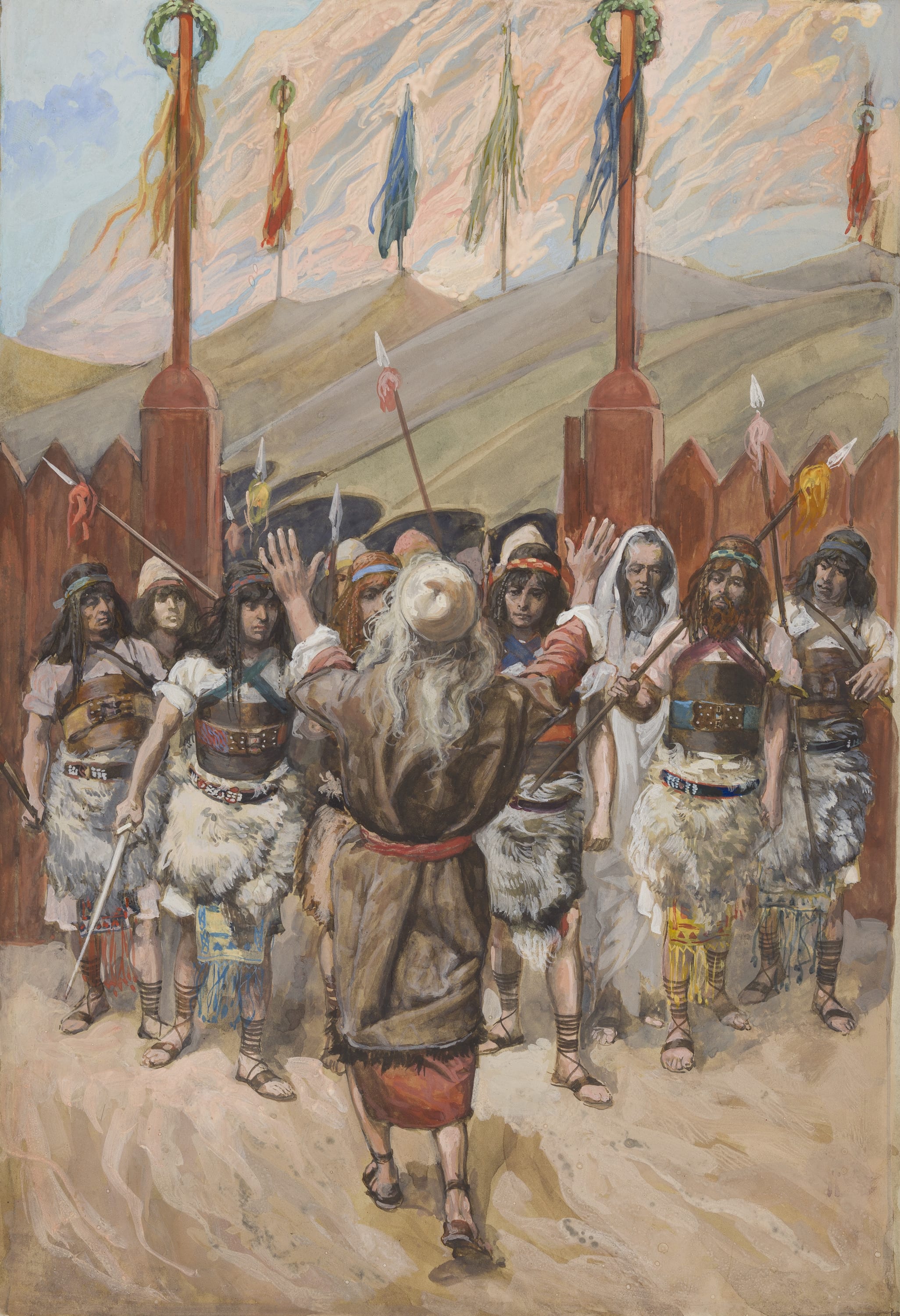 James Jacques Joseph Tissot (French, 1836-1902) and followers, The Gate of the Camp (La porte  du campe), Gouache on board, c. 1896-1902