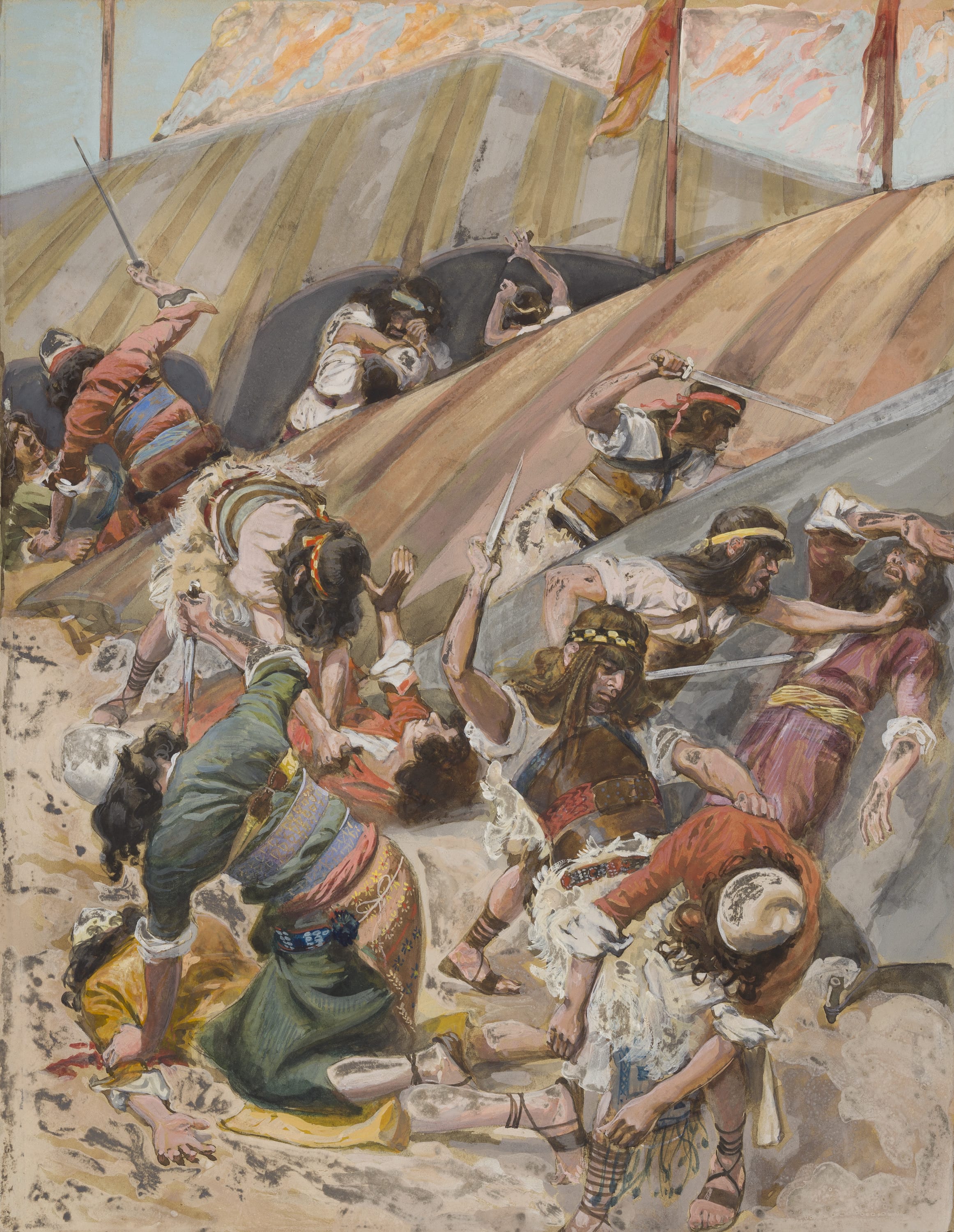 James Jacques Joseph Tissot (French, 1836-1902) and followers, The Massacre of the Idolators (Le massacre), Gouache on board, c. 1896-1902