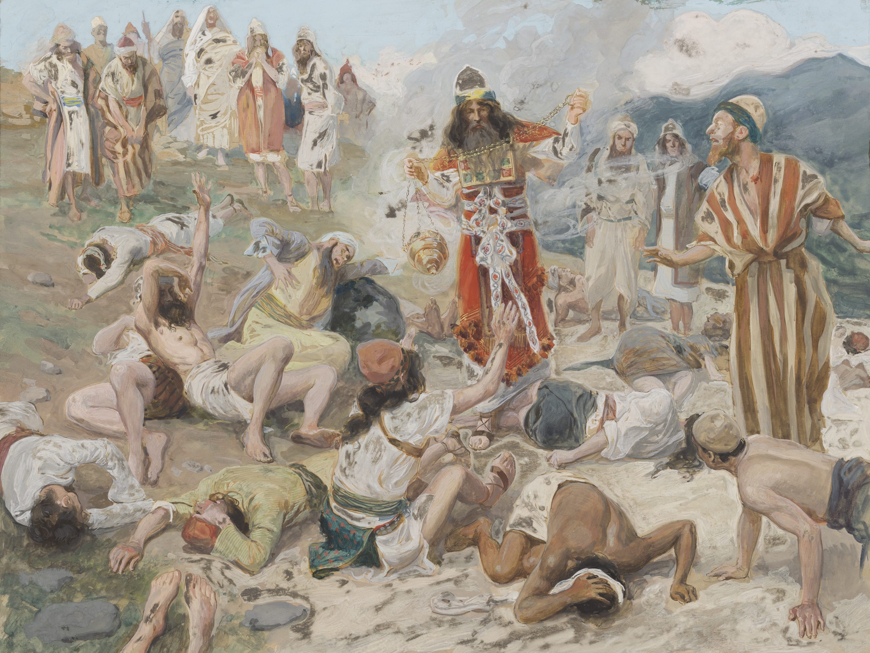 James Jacques Joseph Tissot (French, 1836-1902) and followers, The Fire of Atonement (Le feu sacré de  vengeur), Gouache on board, c. 1896-1902