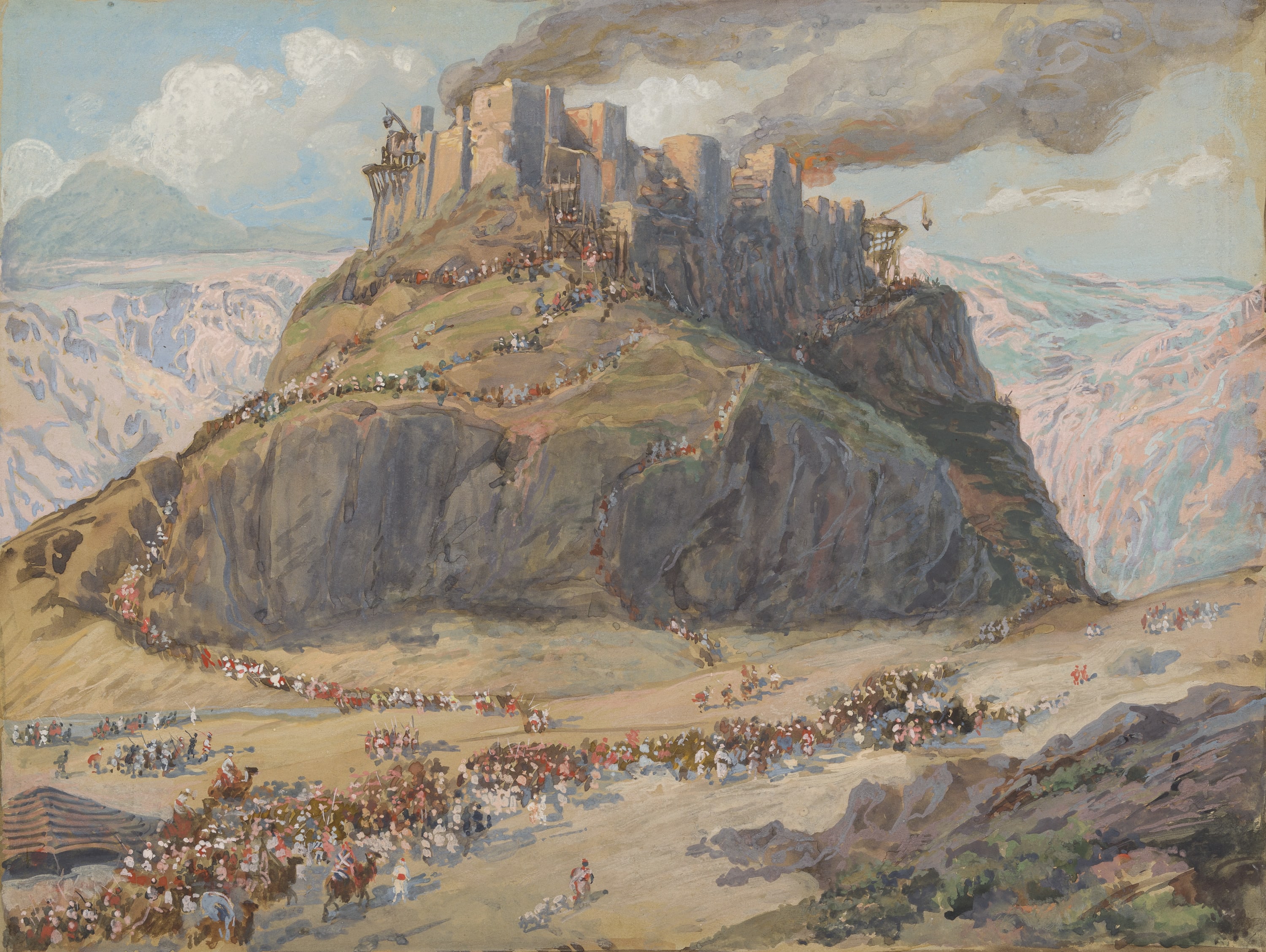 James Jacques Joseph Tissot (French, 1836-1902) and followers, The Conquest of the Amorites	(Le siège de Massaba), Gouache on board, c. 1896-1902