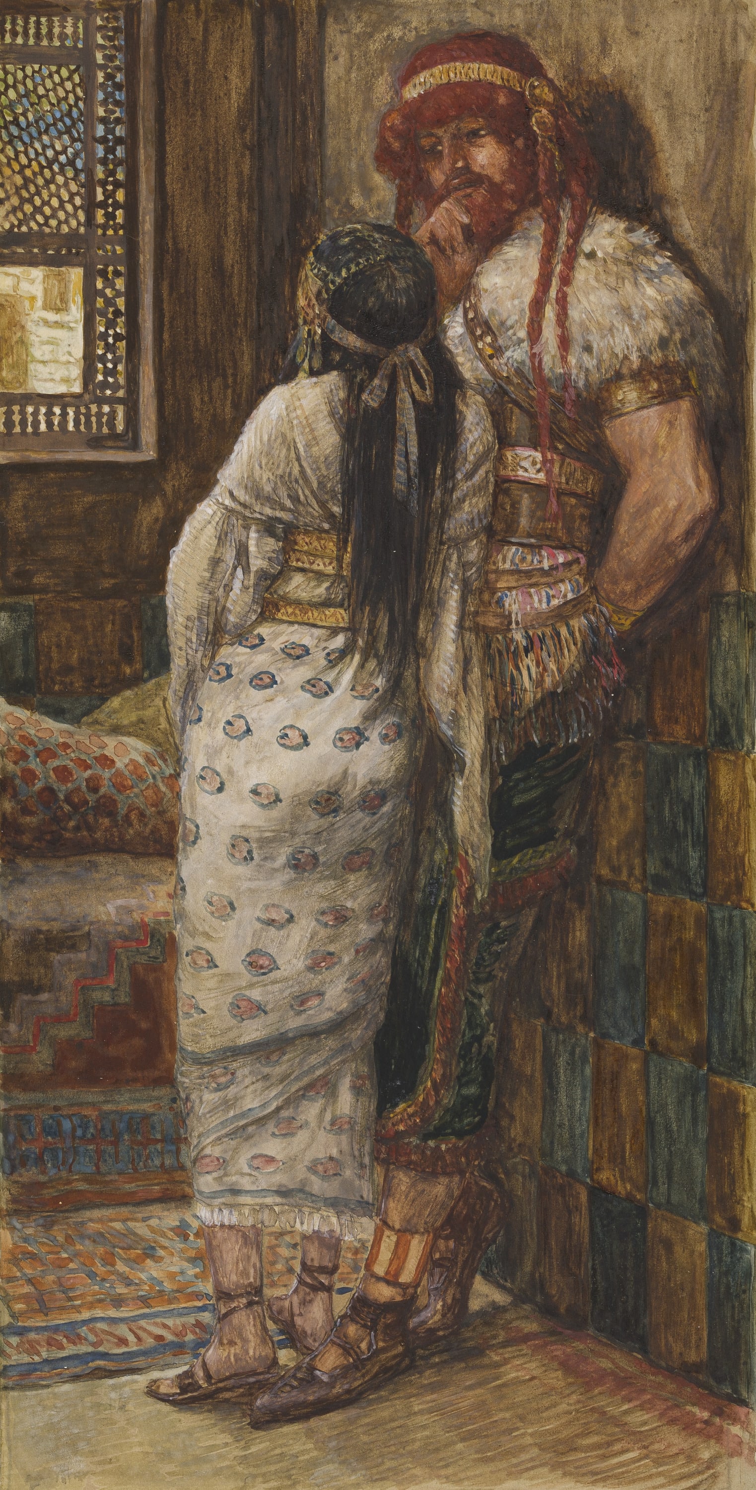 James Jacques Joseph Tissot (French, 1836-1902) and followers, Samson and His Wife (Samson et sa femme), Gouache on board, c. 1896-1902