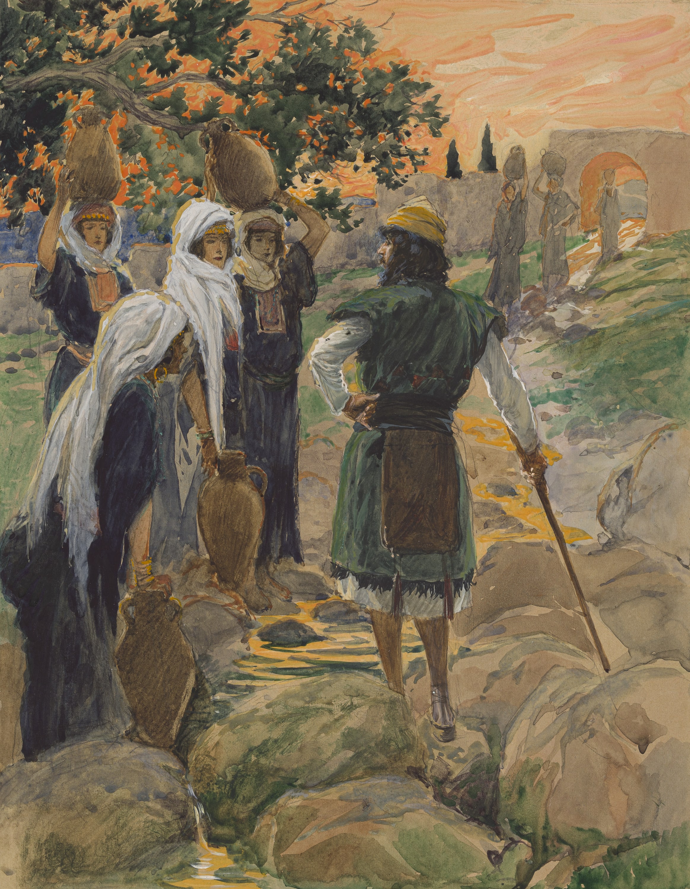 James Jacques Joseph Tissot (French, 1836-1902) and followers, Saul Questions the Young Maidens (Saül interroge les filles), Gouache on board, c. 1896-1902