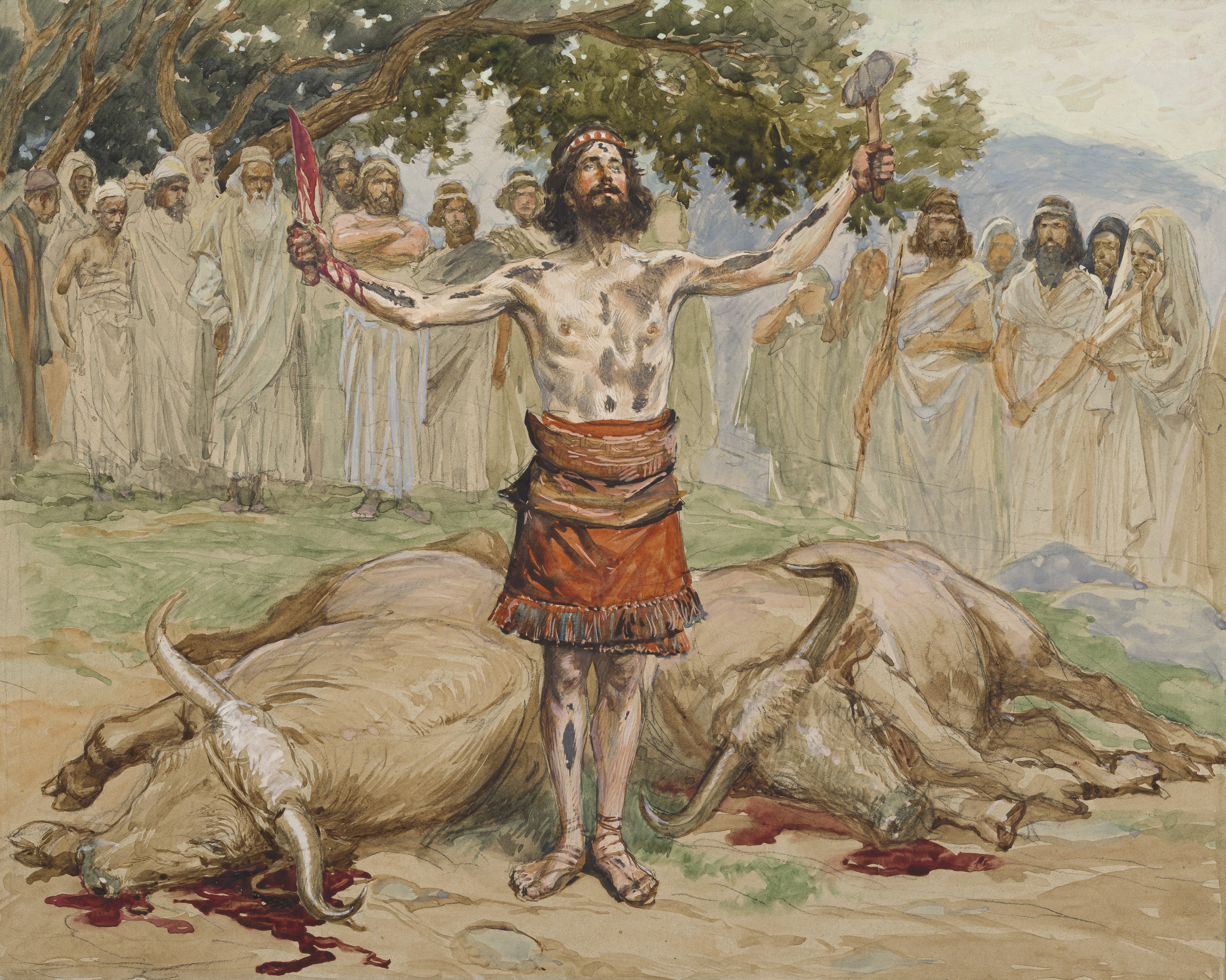 James Jacques Joseph Tissot (French, 1836-1902) and followers, Saul Sacrifices the Oxen (Saül sacrifice les bœufs), Gouache on board, c. 1896-1902