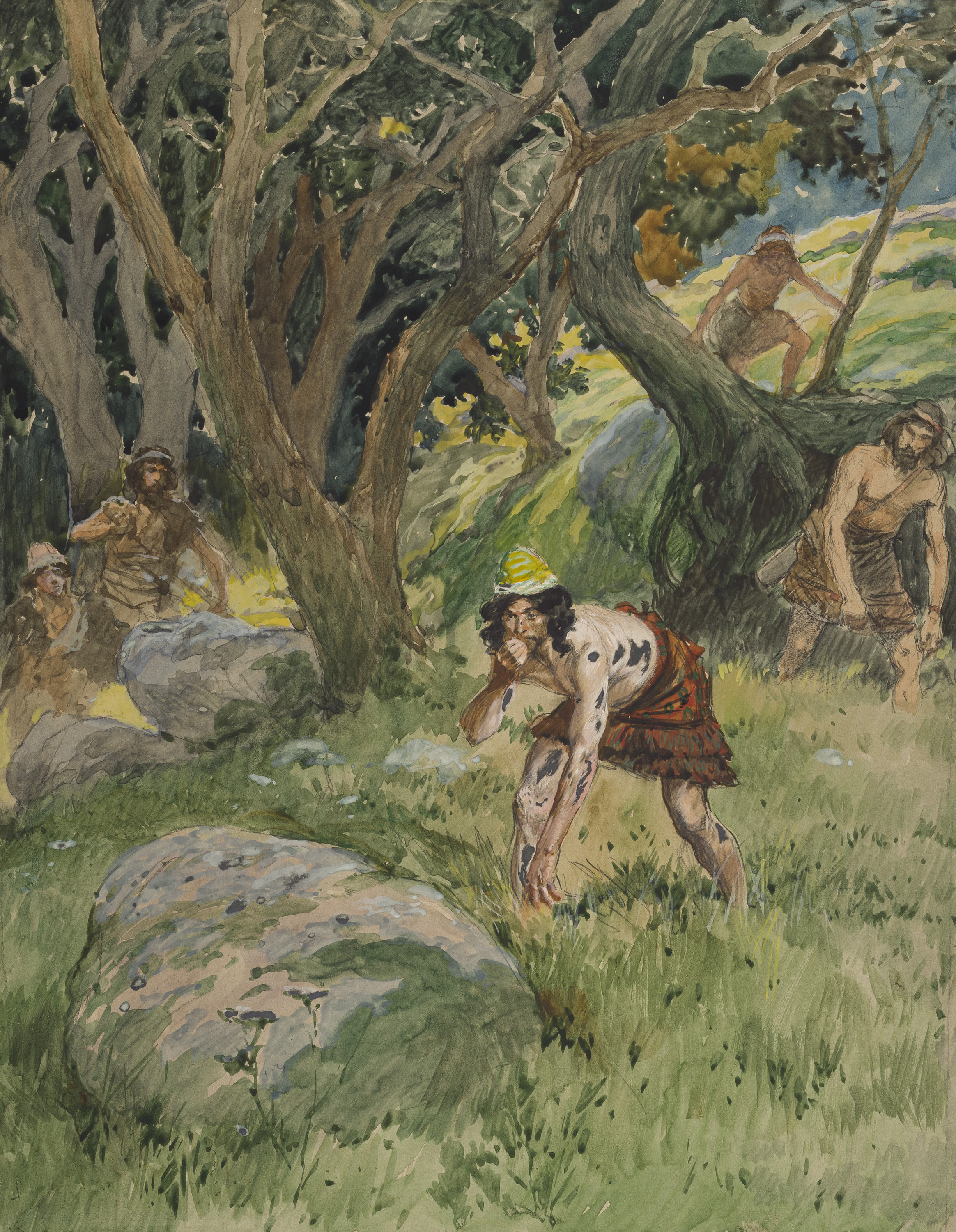 James Jacques Joseph Tissot (French, 1836-1902) and followers, Jonathan Tastes of the Honey (Jonathas goùte du miel), Gouache on board, c. 1896-1902