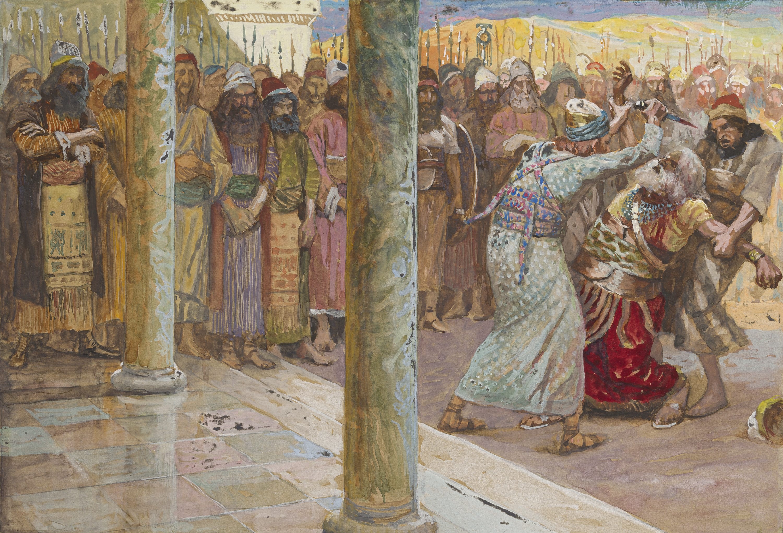 James Jacques Joseph Tissot (French, 1836-1902) and followers, Samuel Slays Agag (Samuel tue Agag), Gouache on board, c. 1896-1902