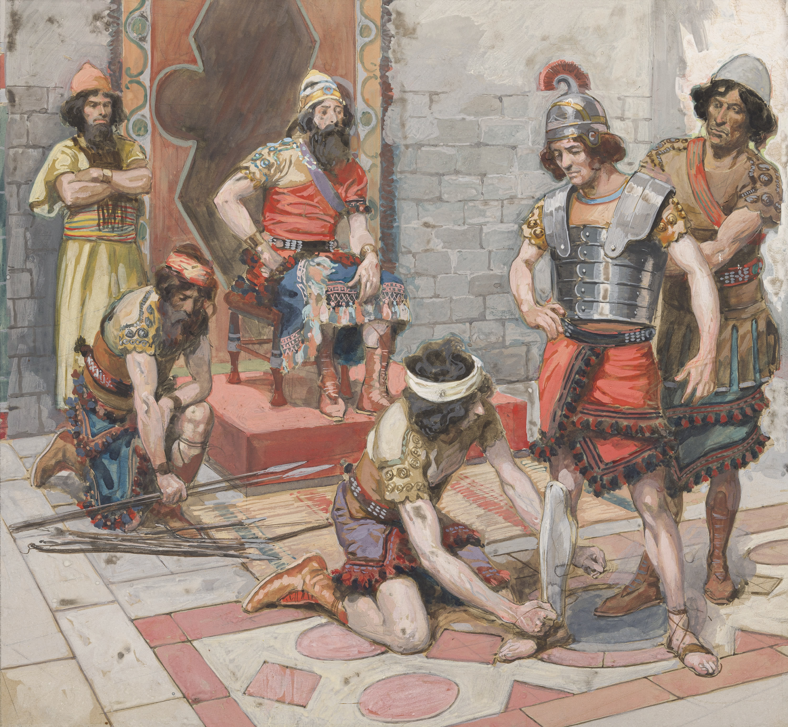 James Jacques Joseph Tissot (French, 1836-1902) and followers, Saul Puts His Armor Upon David (Saül revèt David de ses armes), Gouache on board, c. 1896-1902