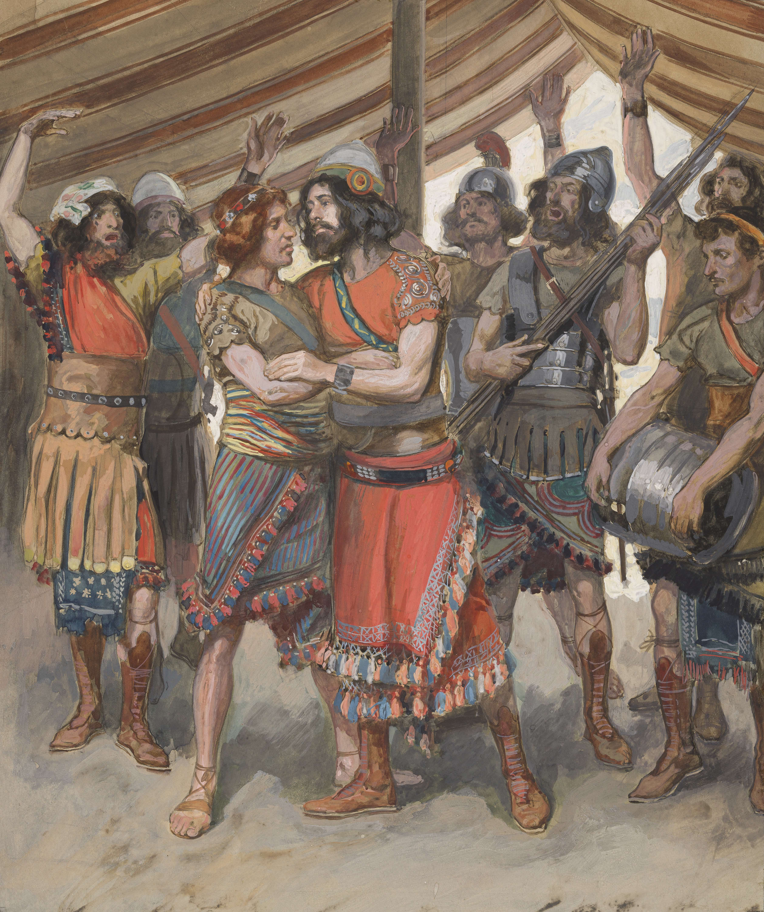 James Jacques Joseph Tissot (French, 1836-1902) and followers, The Friendship of Jonathan and David (Amitié de Jonathas et de David), Gouache on board, c. 1896-1902