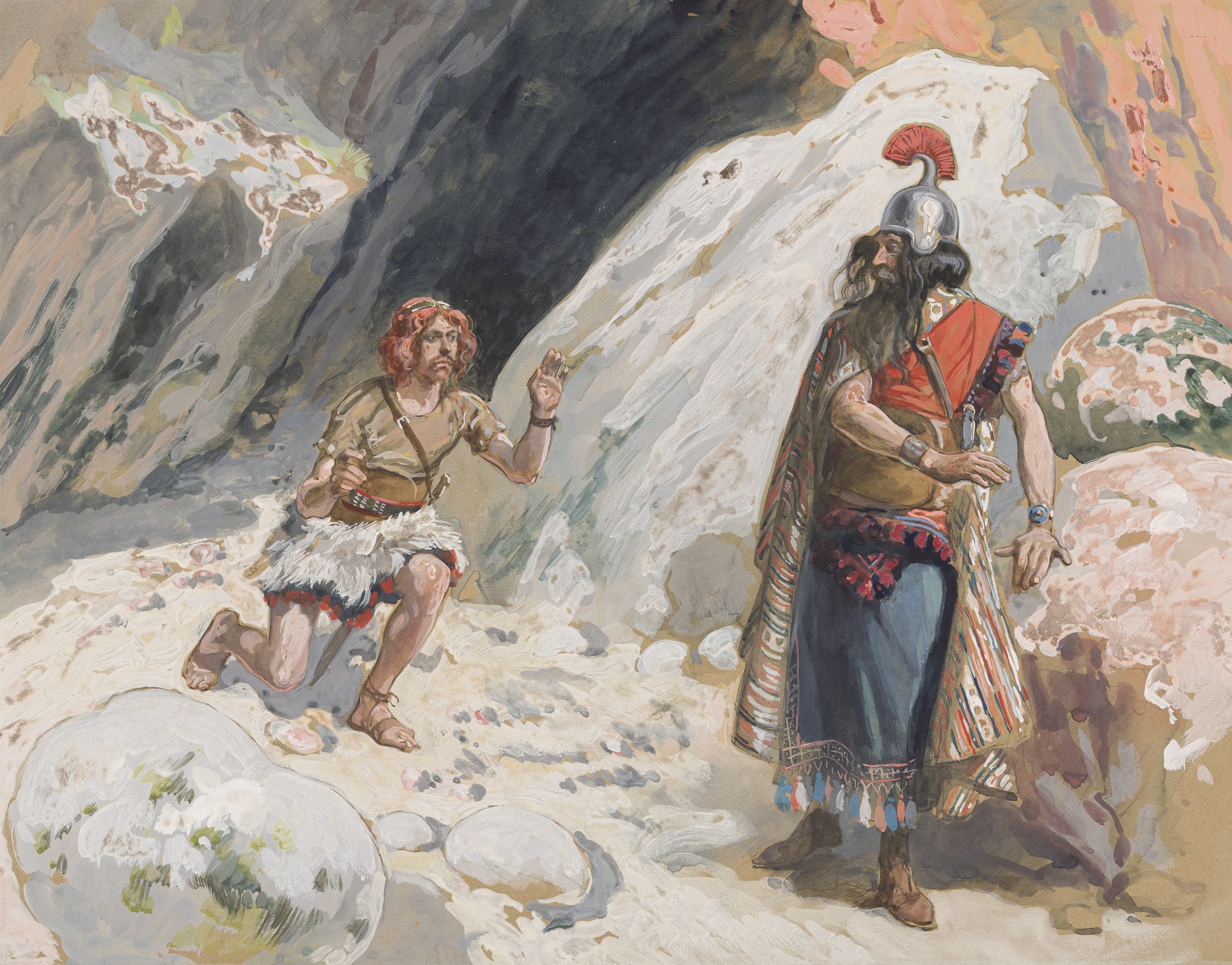 James Jacques Joseph Tissot (French, 1836-1902) and followers, David and Saul in the Cave (David et Saül dans la caverne), Gouache on board, c. 1896-1902