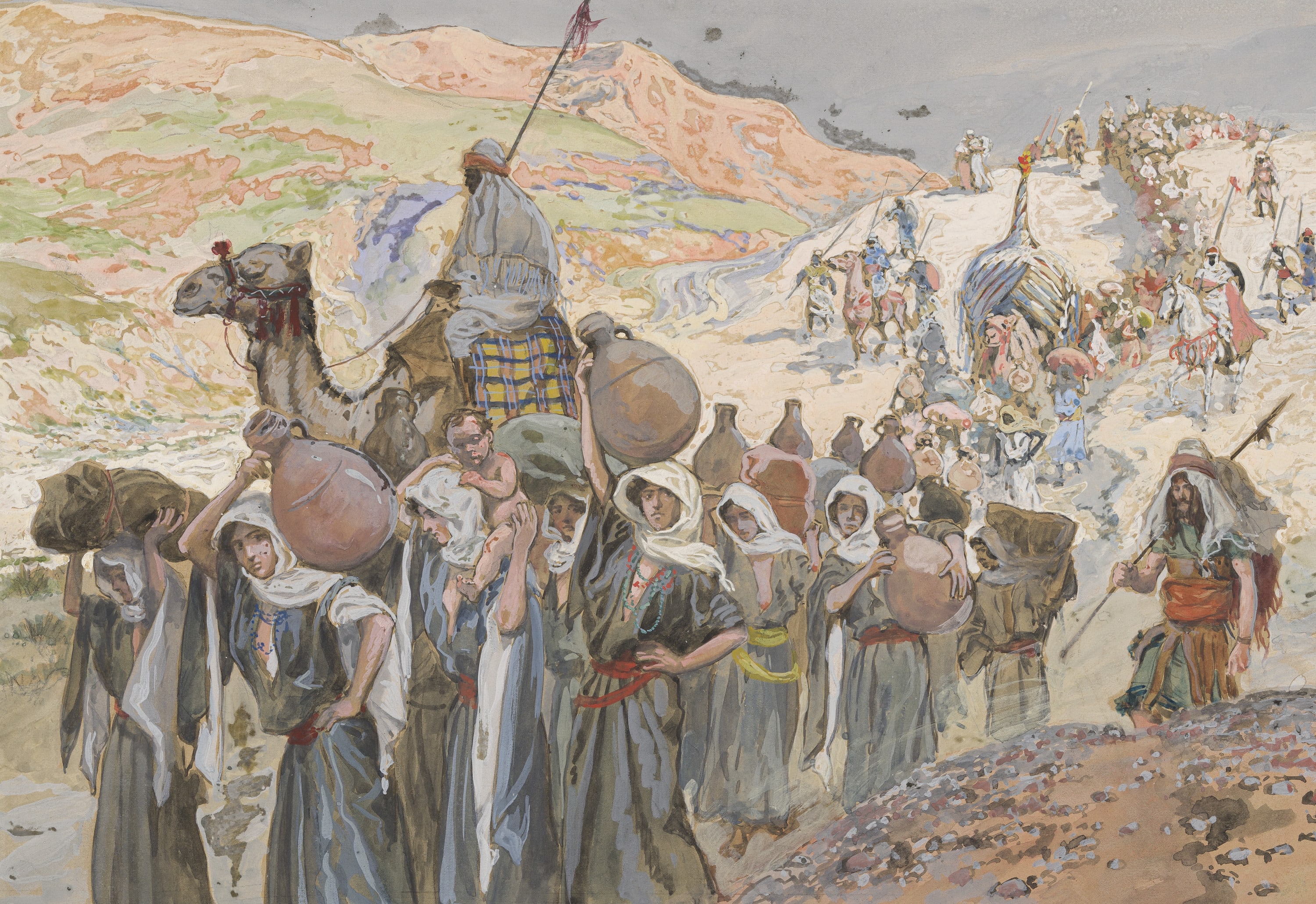 James Jacques Joseph Tissot (French, 1836-1902) and followers, The Women of Ziklag Taken Into Captivity (Les femmes de Siceleg emmenées en captivité), Gouache on board, c. 1896-1902