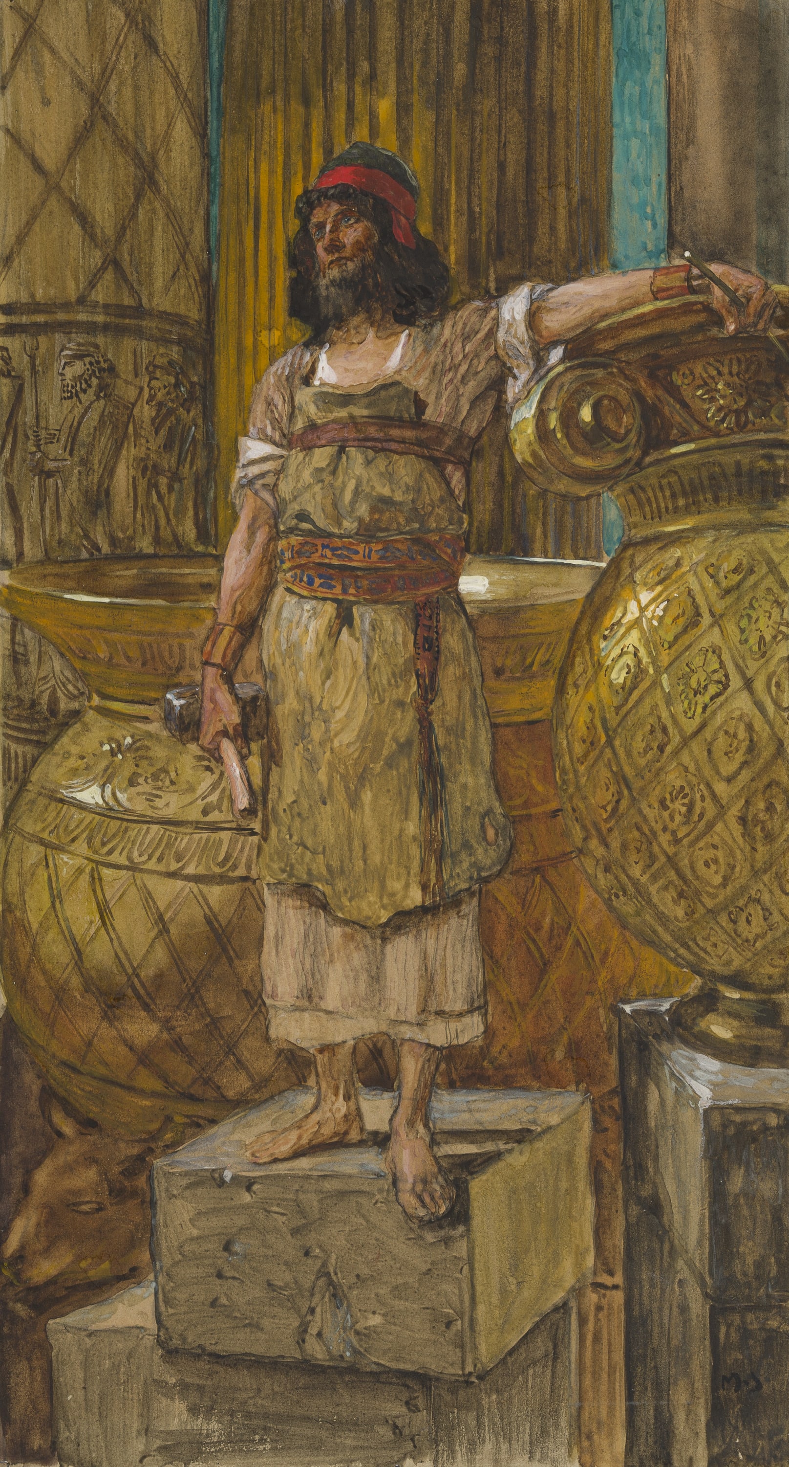 James Jacques Joseph Tissot (French, 1836-1902) and followers, Hiram, the Founder of the Two Pillars (Le fondeur des colonnes du temple), Gouache on board, c. 1896-1902