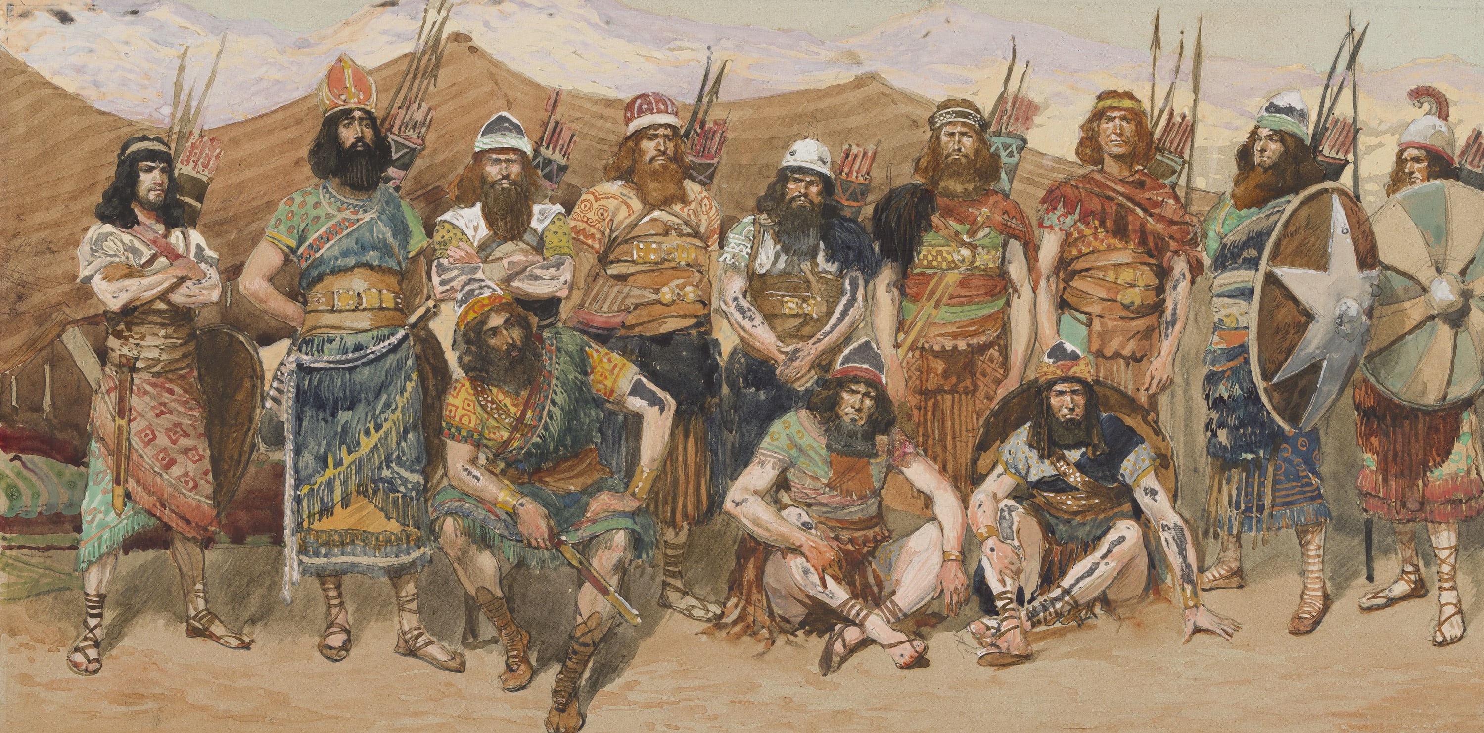 James Jacques Joseph Tissot (French, 1836-1902) and followers, David's Valiant Men (Les plus braves), Gouache on board, c. 1896-1902