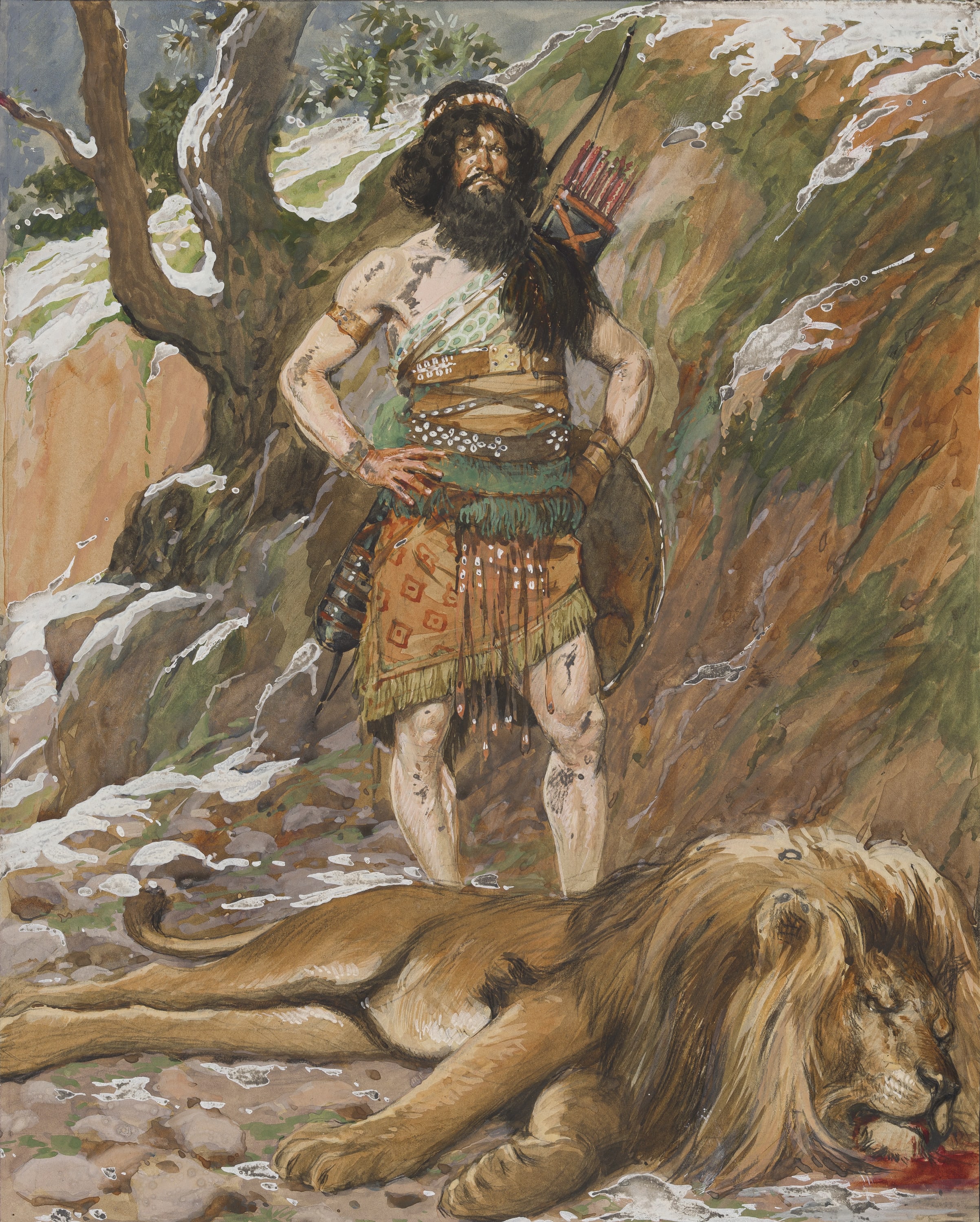 James Jacques Joseph Tissot (French, 1836-1902) and followers, Benaiah, Who Slew the Lion (Celui qui tua le lion), Gouache on board, c. 1896-1902
